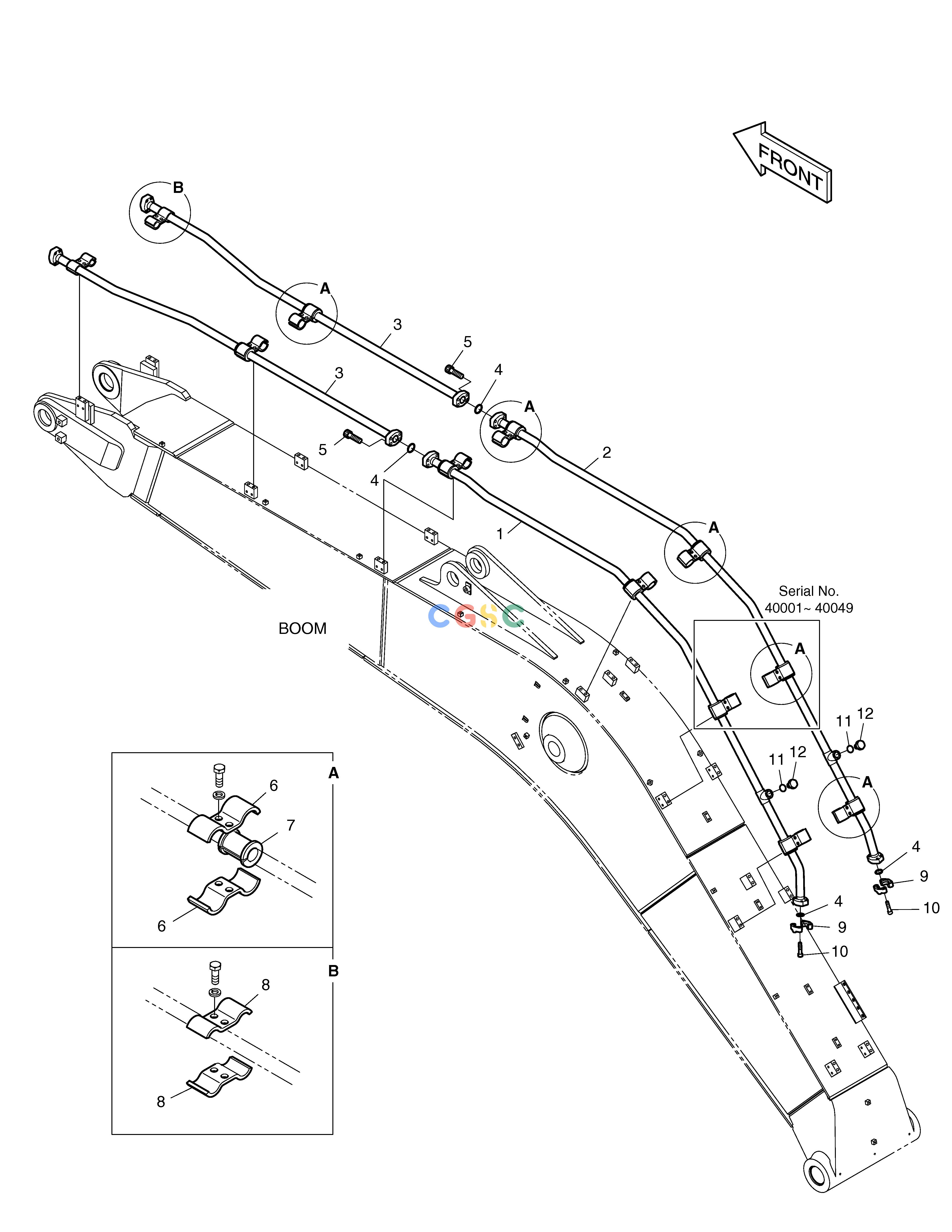 斗山零件查询BOOM PIPING - BOOM 5.7m(ONE & TWO WAY) TXC225LC-2 Doosan parts catalog online