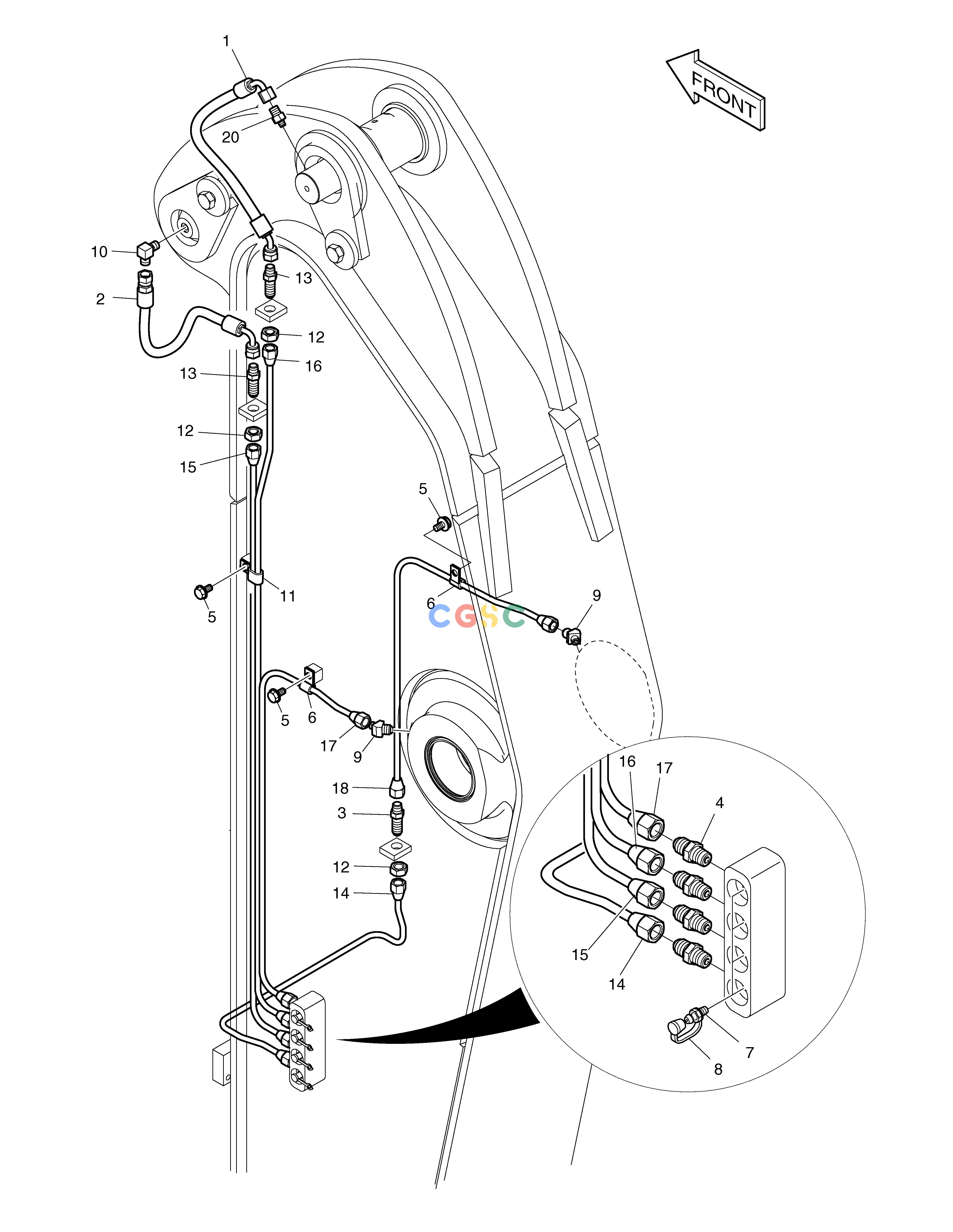 斗山零件查询LUBRICATION PIPING - ARM 2.0m TXC225LC-2 Doosan parts catalog online