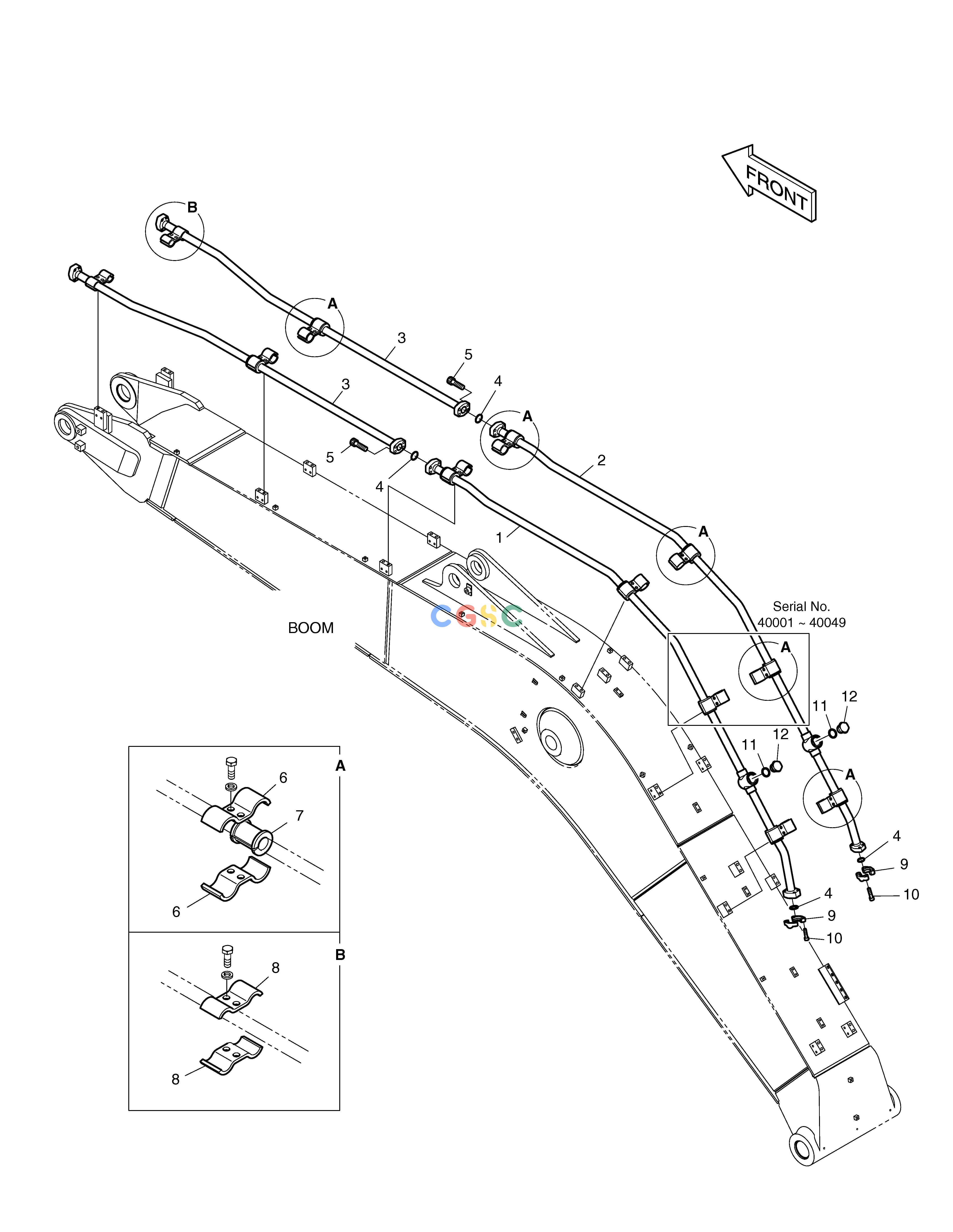 斗山零件查询BOOM PIPING - BOOM 5.2m(ONE & TWO WAY) TXC225LC-2 Doosan parts catalog online