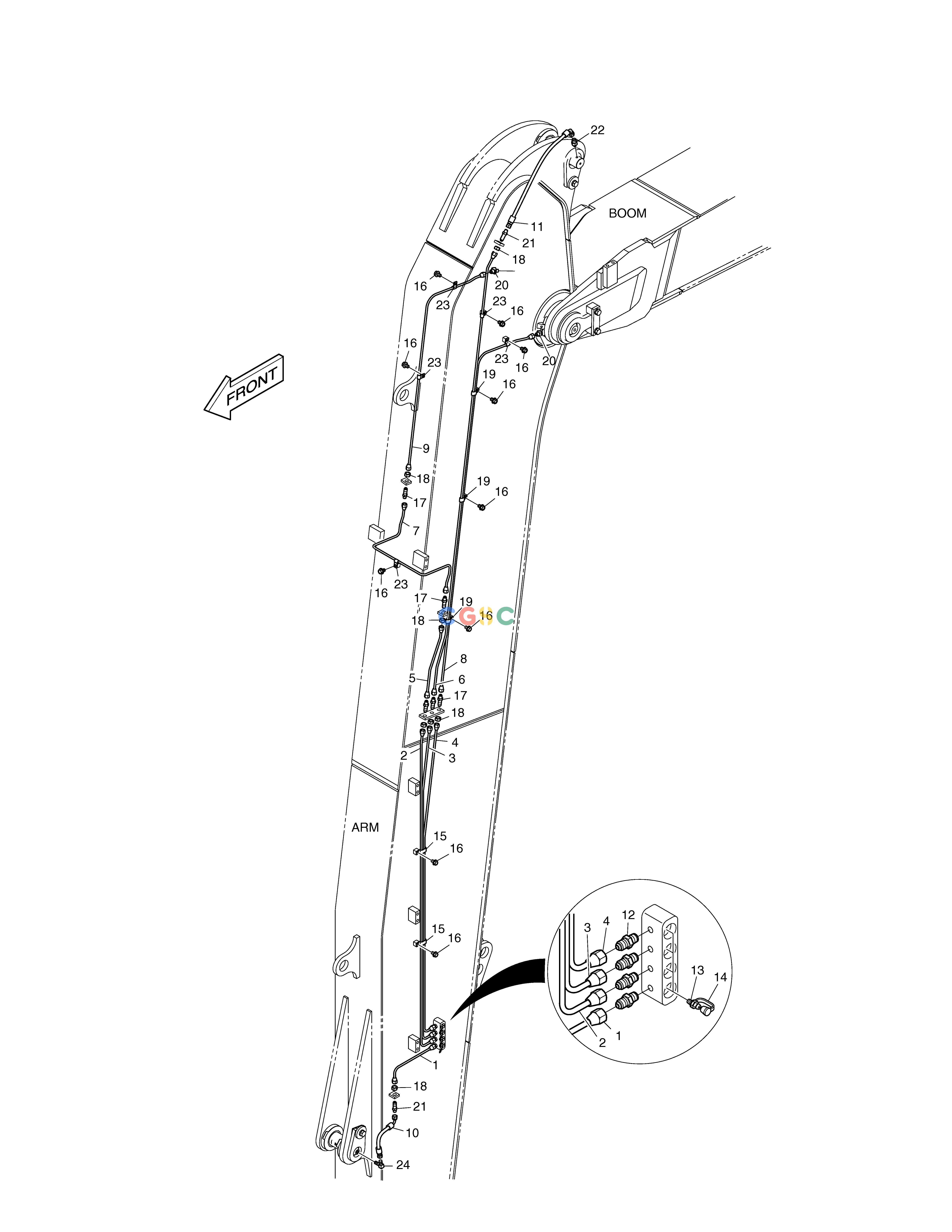 斗山零件查询LUBRICATION PIPING - ARM 6.2m TXC225LC-2 Doosan parts catalog online