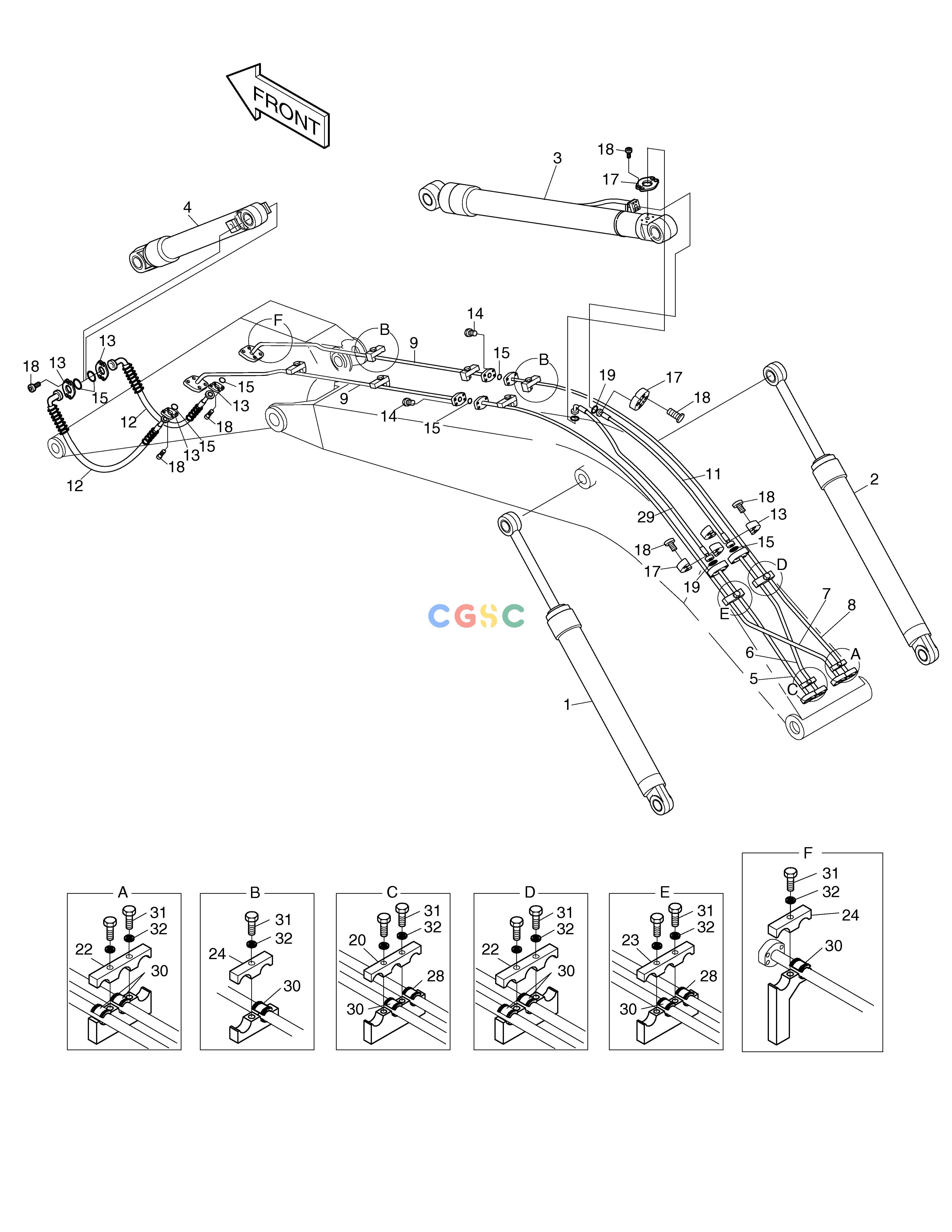 斗山零件查询FRONT PIPING-5.2m BOOM+2.4m ARM SOLAR 220LC-6 Doosan parts catalog online