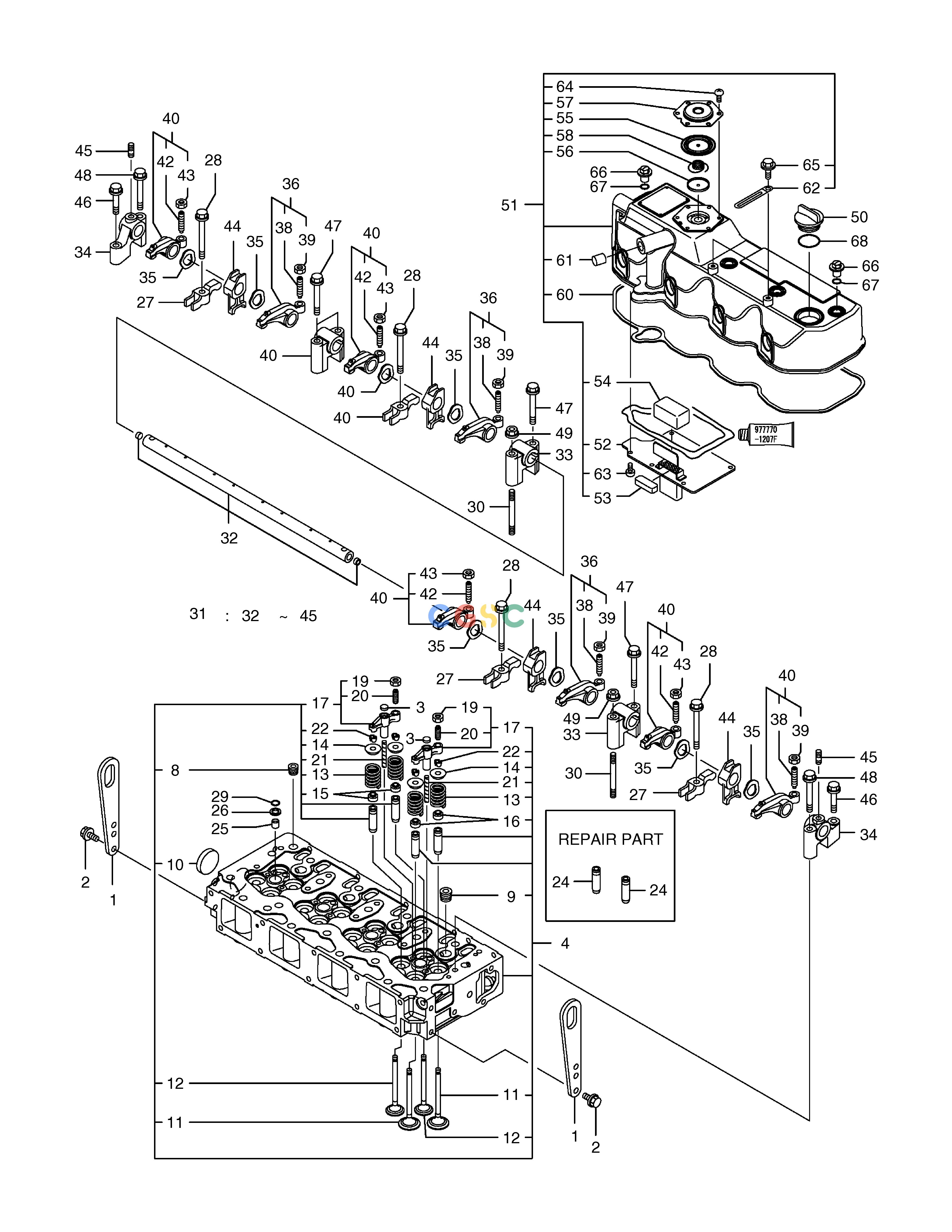 斗山零件查询CYLINDER HEAD & BONNET DX55W Doosan parts catalog online