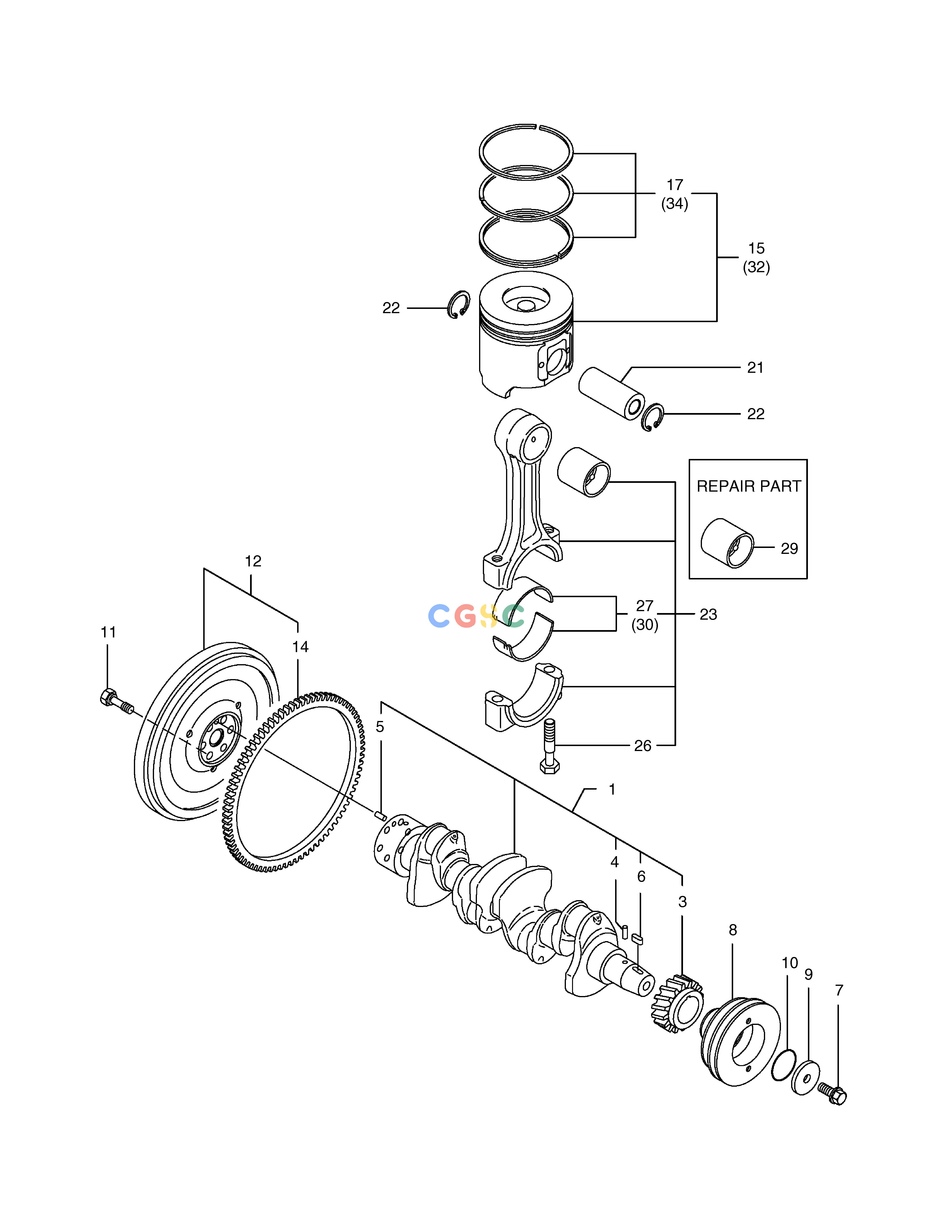斗山零件查询CRANK SHAFT & PISTON DX55W Doosan parts catalog online