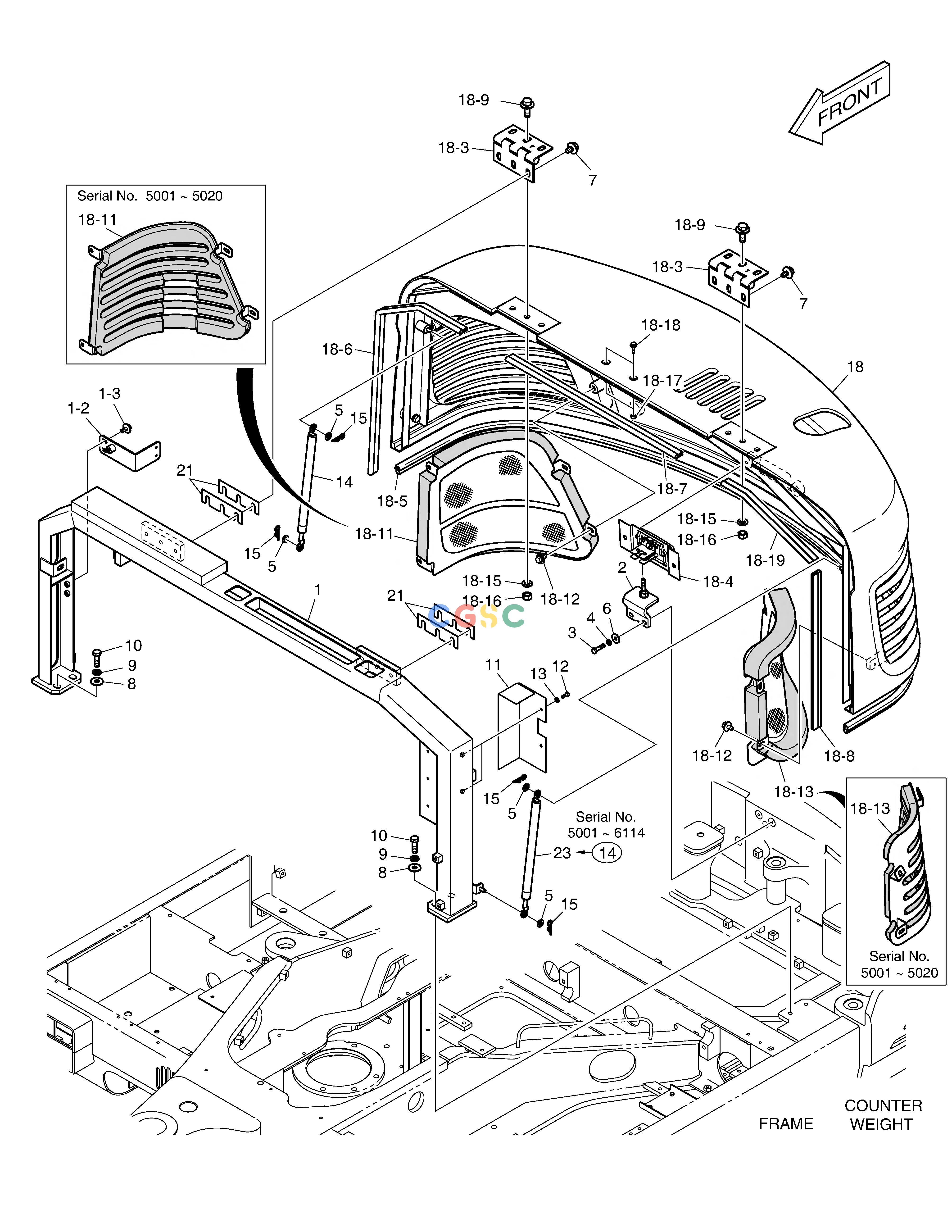 斗山零件查询SUPPORT & BONNET ASS'Y DX55W Doosan parts catalog online