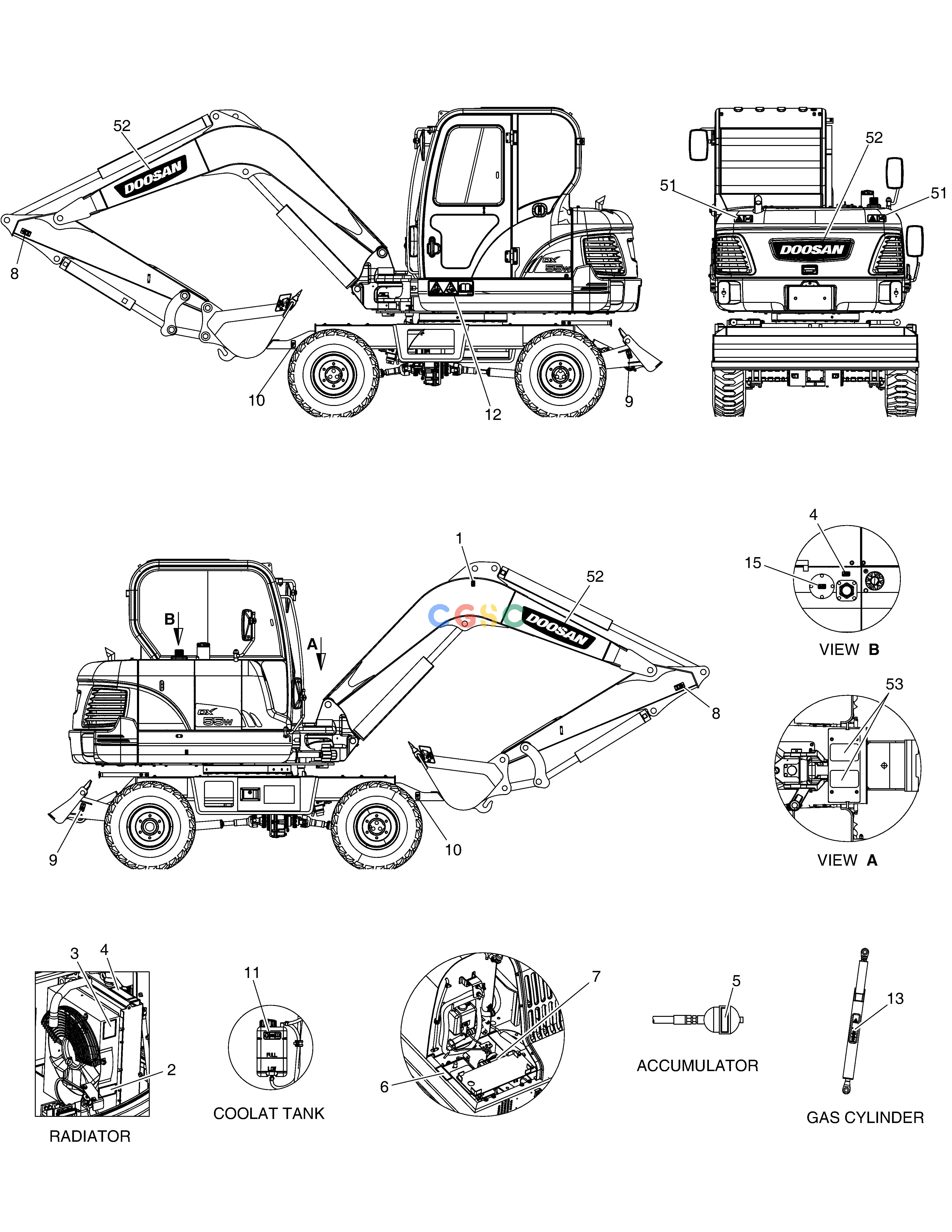 斗山零件查询DECAL - EXTERIOR DX55W Doosan parts catalog online