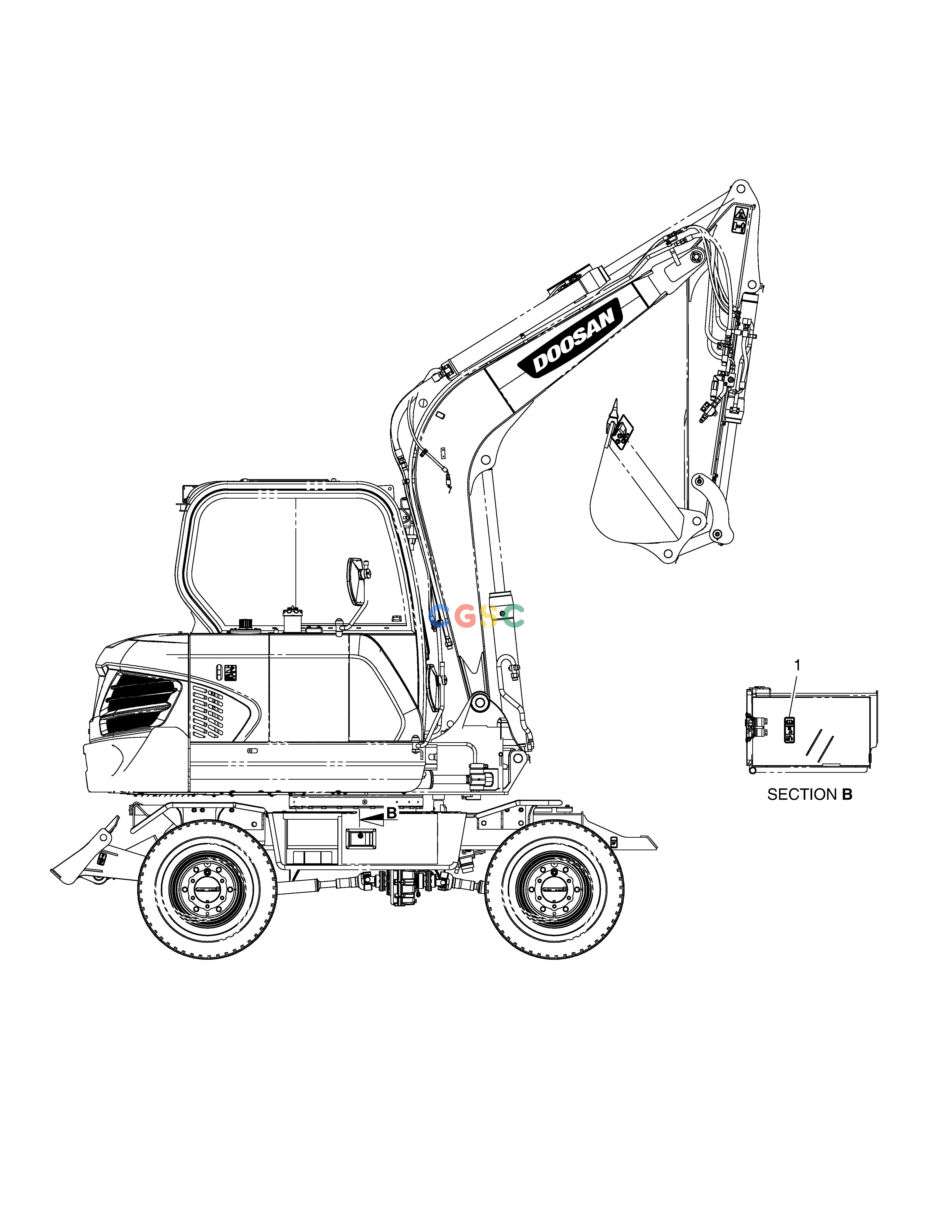 斗山零件查询DECAL - B/S LOCK PIN DX55W Doosan parts catalog online