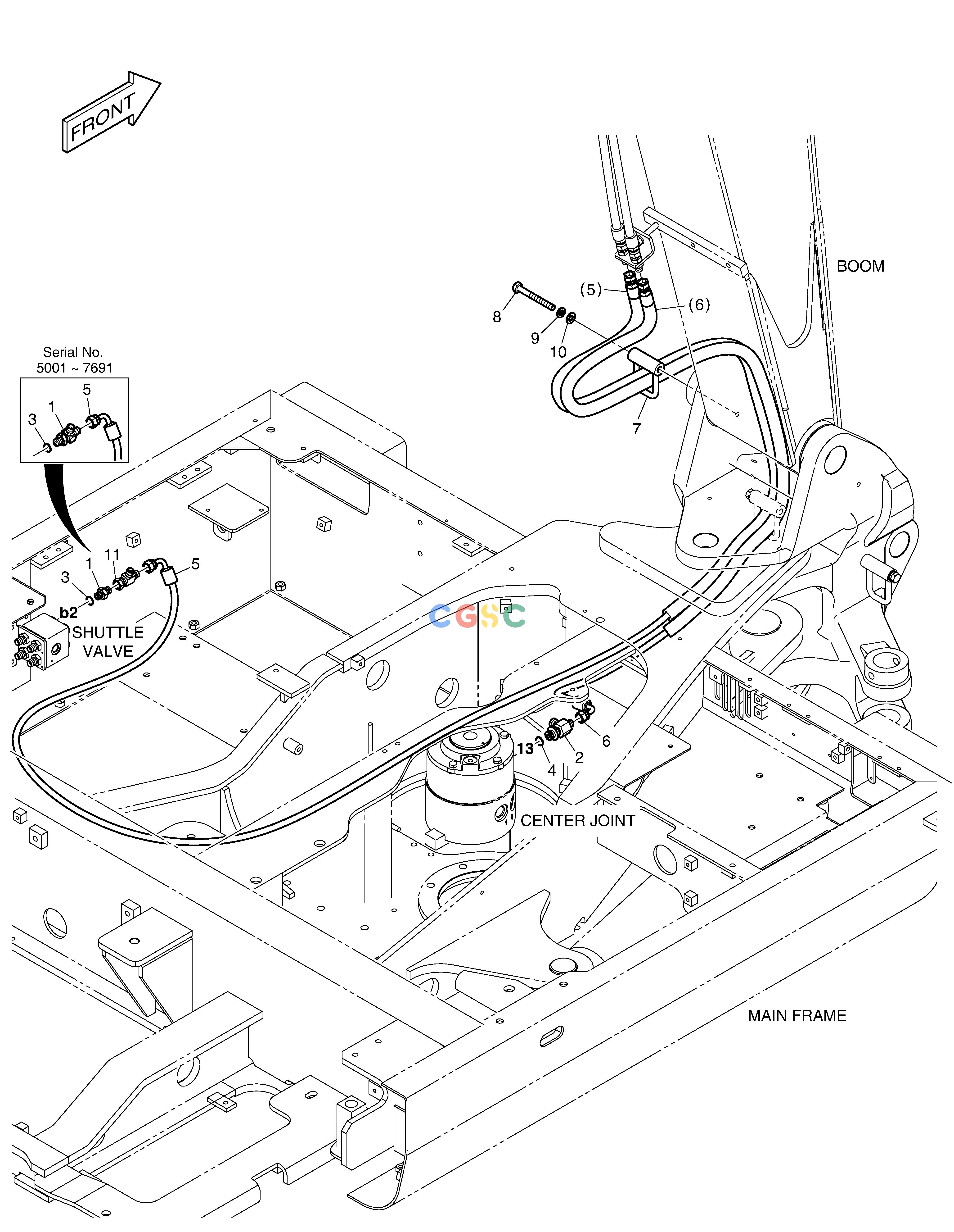 斗山零件查询PILOT PIPING - ARM LOCK VALVE(BOOM SWING) DX55W Doosan parts catalog online
