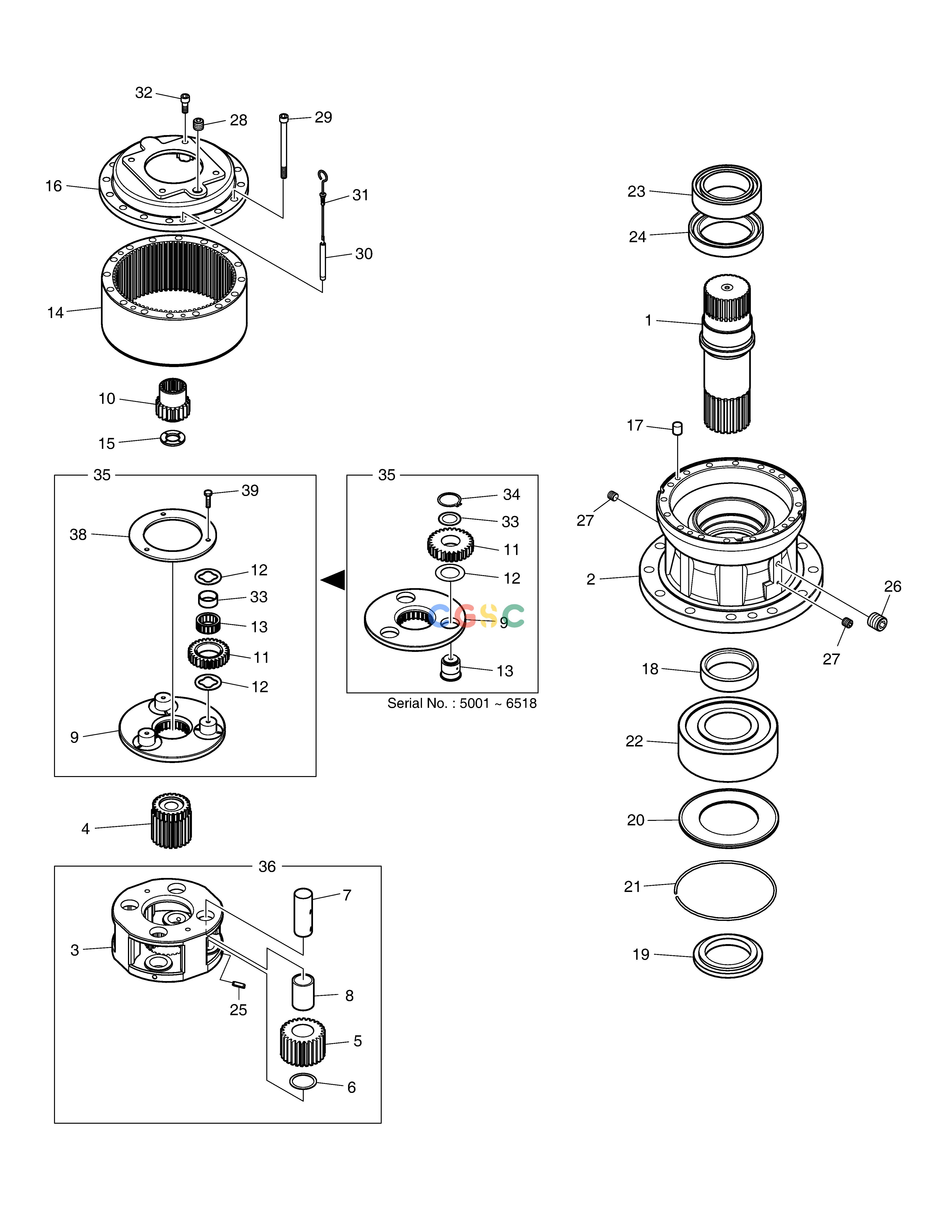 斗山零件查询SWING REDUCTION GEAR DX350LC Doosan parts catalog online