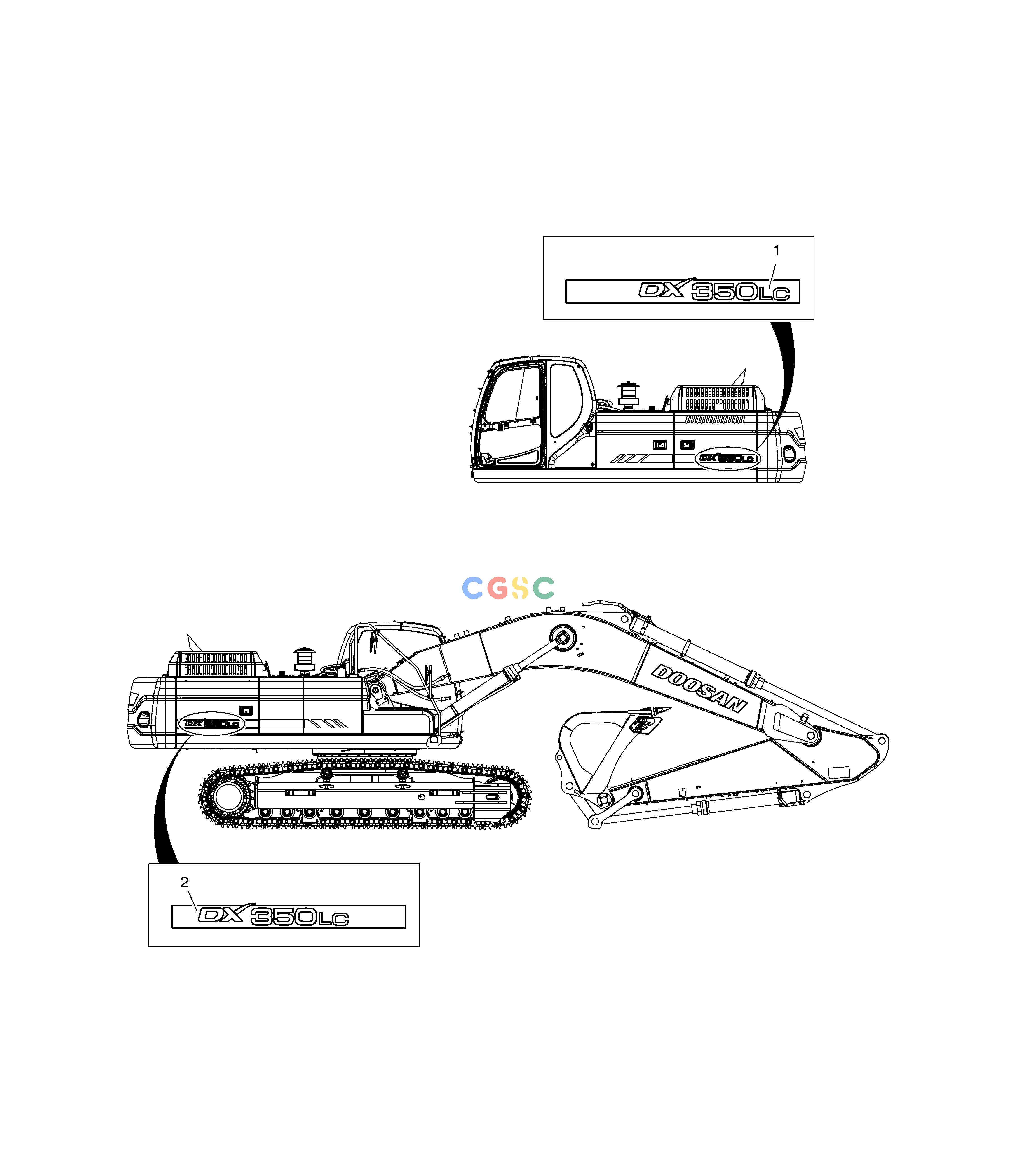 斗山零件查询DECAL - MACHINE NAME DX350LC Doosan parts catalog online