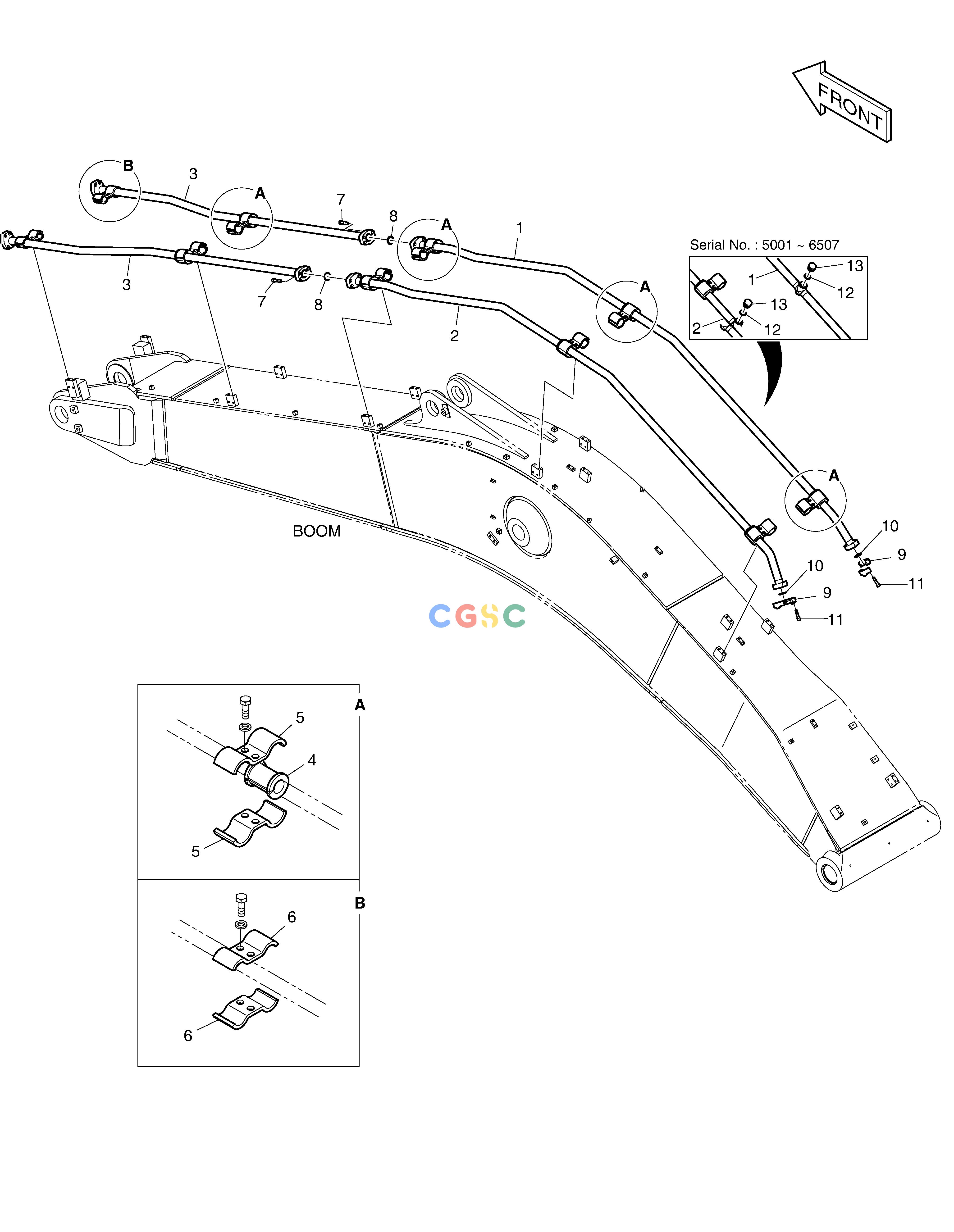 斗山零件查询BOOM PIPING - ONE & TWO WAY DX350LC Doosan parts catalog online