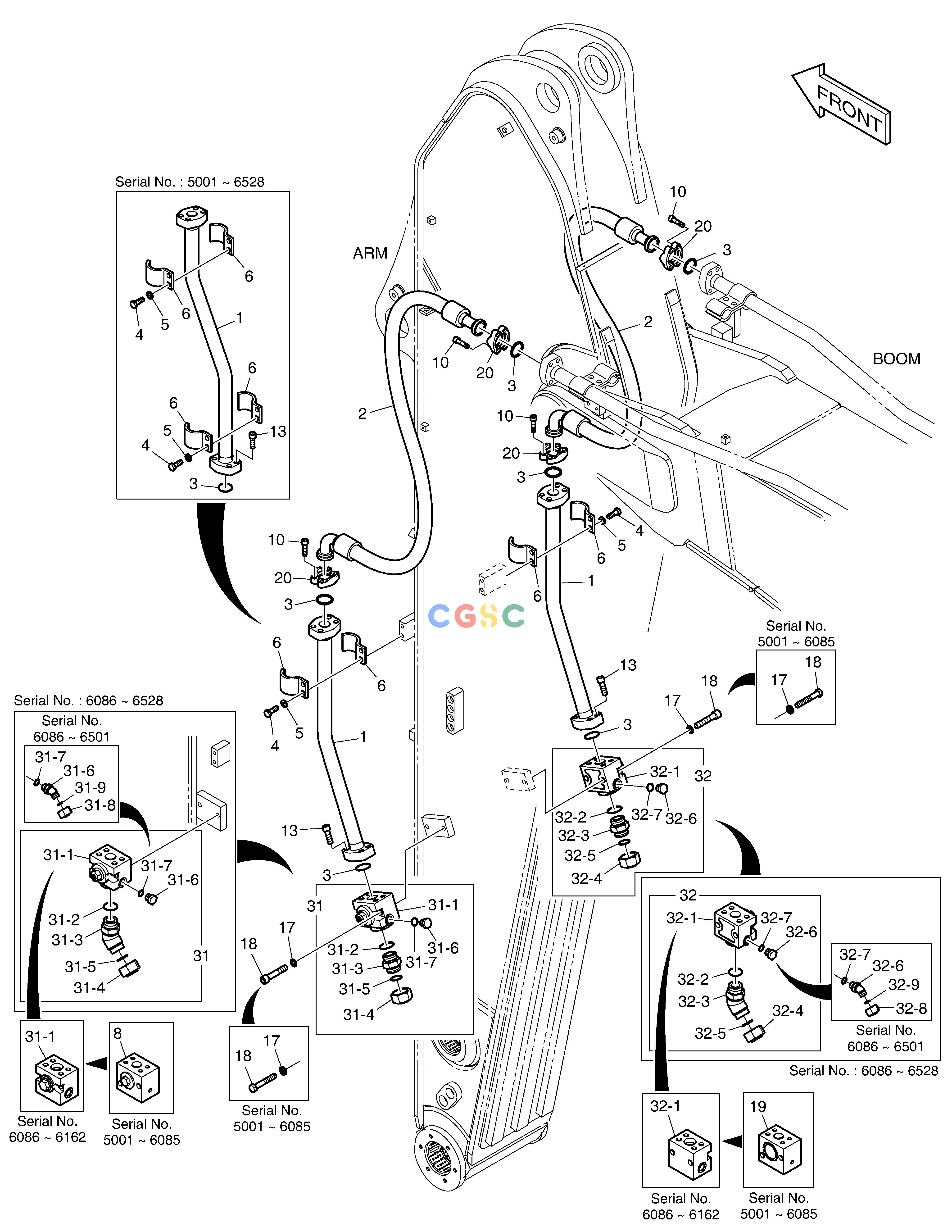 斗山零件查询ARM PIPING - ONE & TWO WAY(ARM 3.2m) DX350LC Doosan parts catalog online