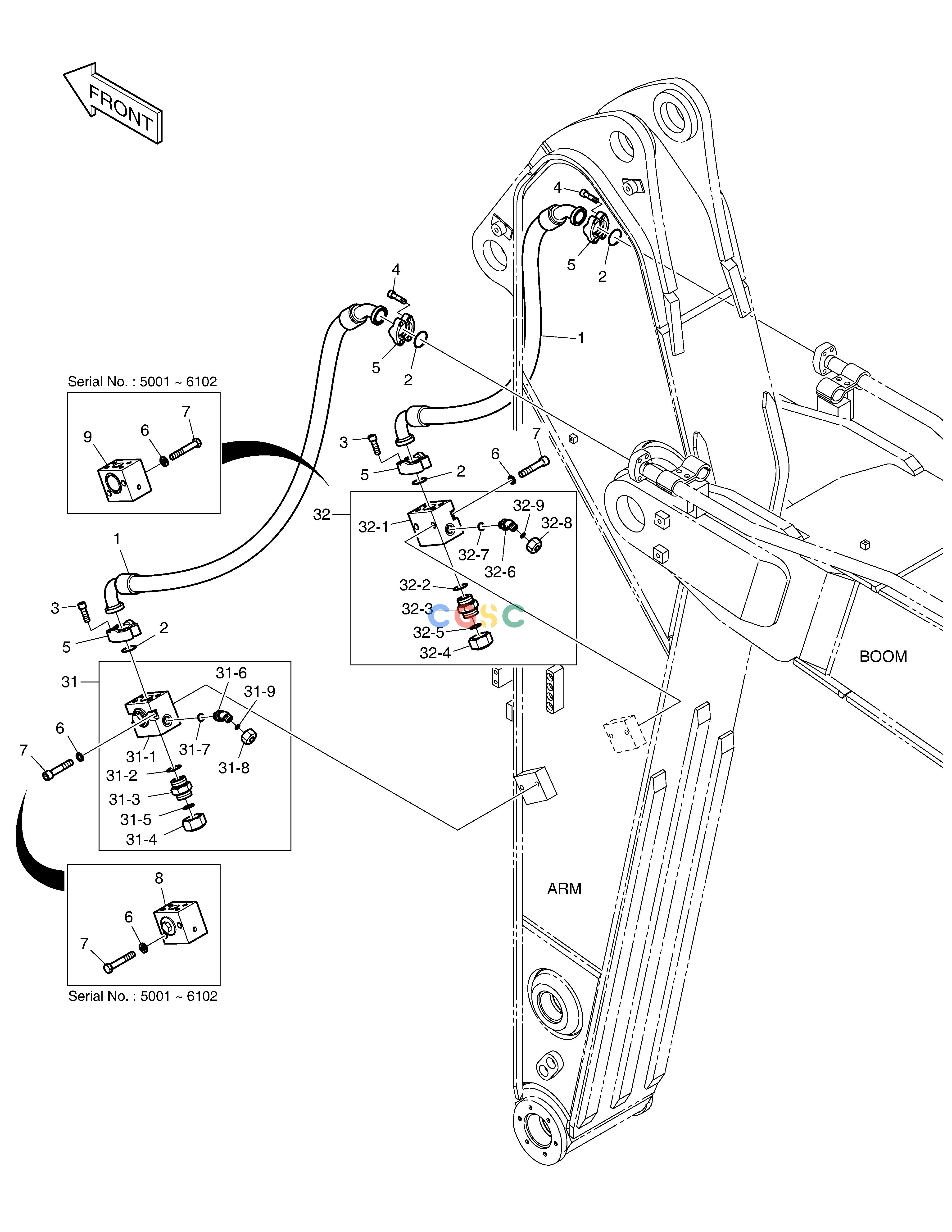 斗山零件查询ARM PIPING - ONE & TWO WAY(ARM 2.6m) DX350LC Doosan parts catalog online