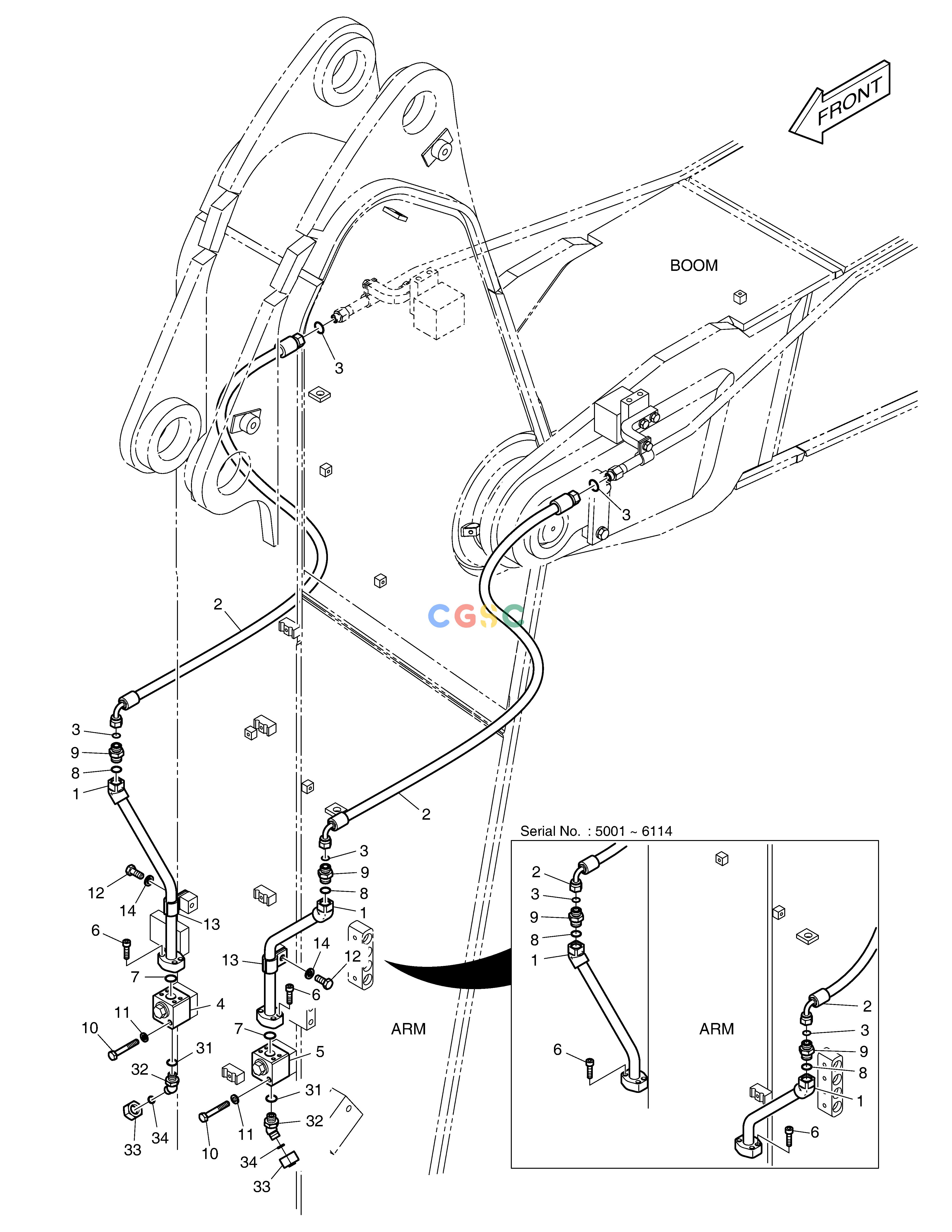斗山零件查询ARM PIPING - ROTATION(ARM 2.6m) DX350LC Doosan parts catalog online
