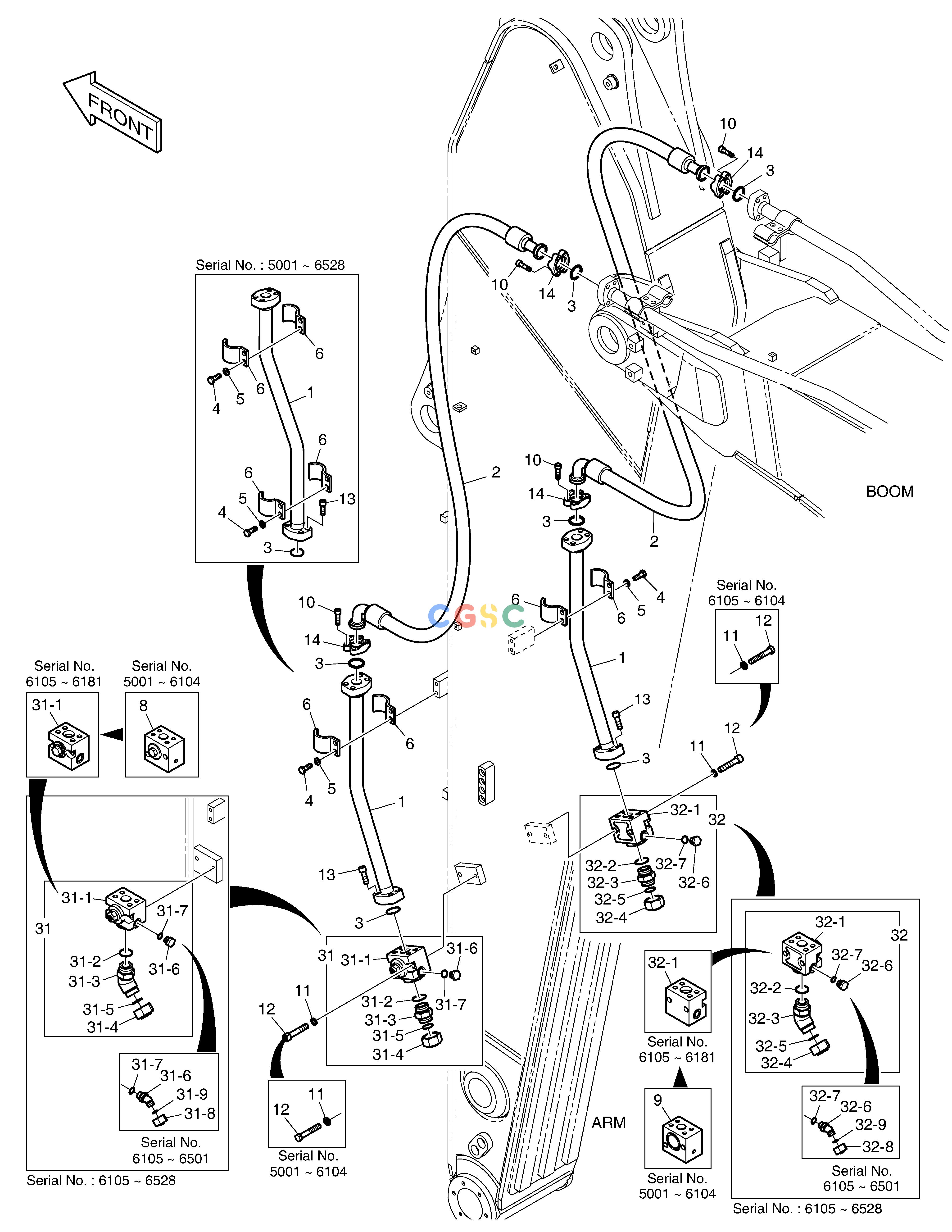 斗山零件查询ARM PIPING - ONE & TWO WAY(ARM 3.95m) DX350LC Doosan parts catalog online