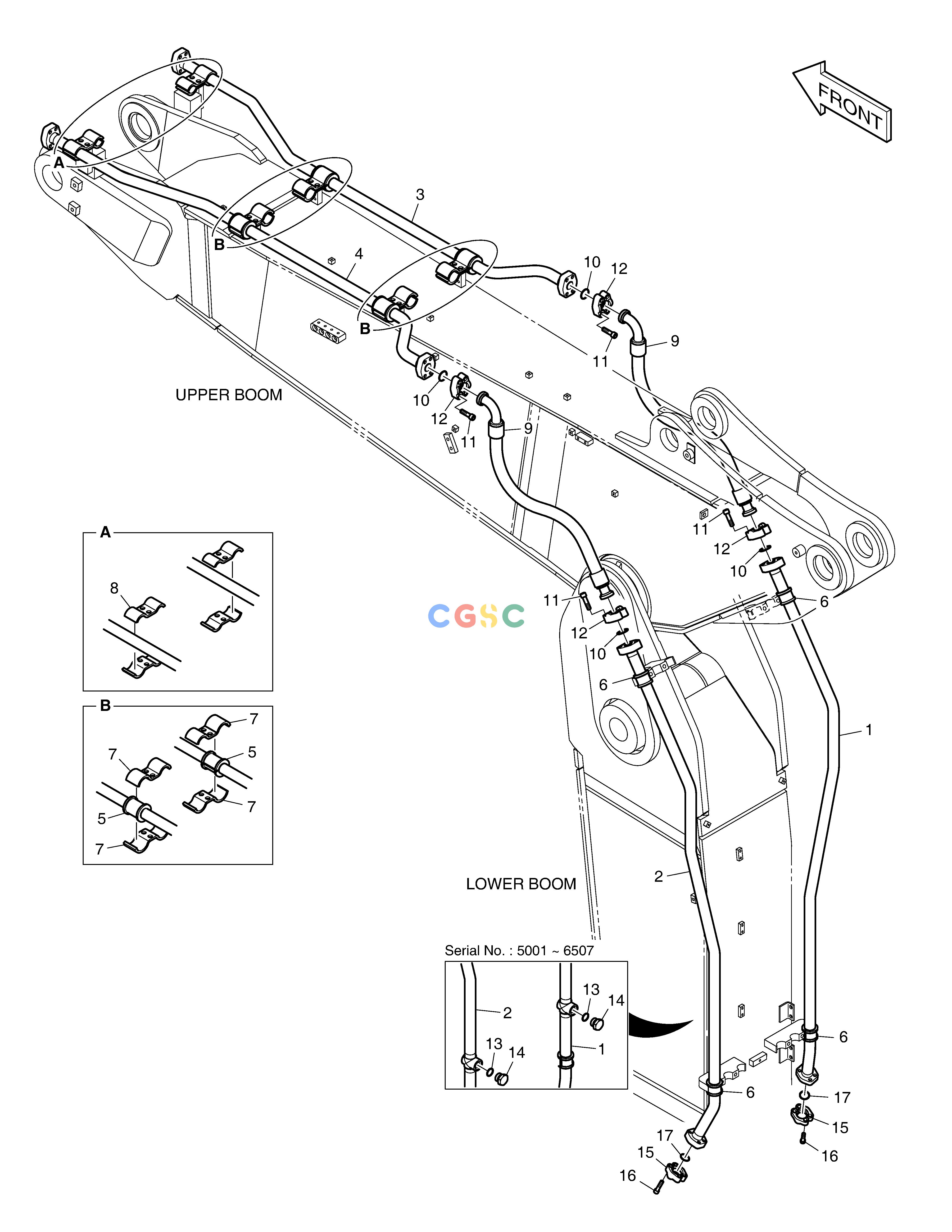 斗山零件查询ARTI. BOOM PIPING - ONE & TWO WAY DX350LC Doosan parts catalog online