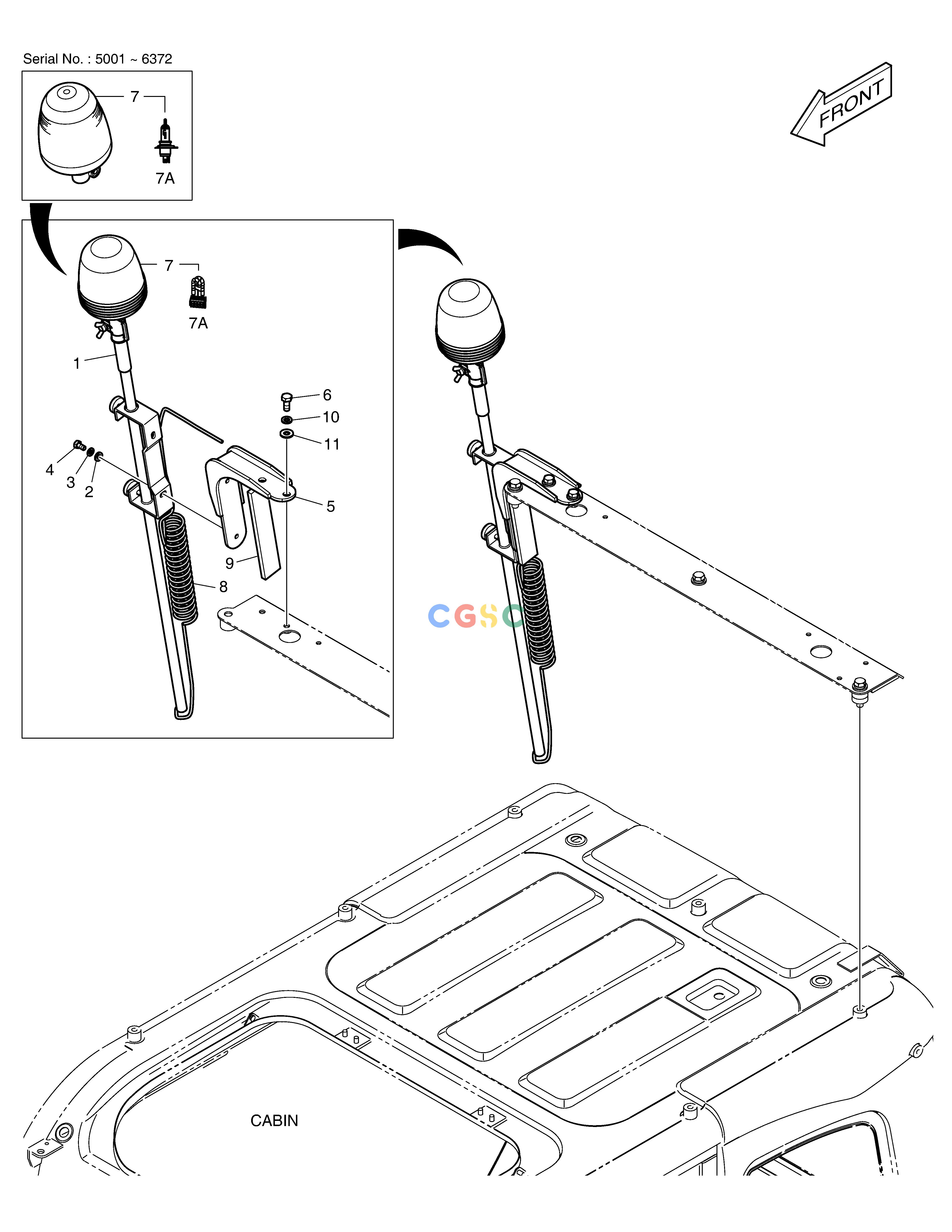 斗山零件查询TELESCOPIC BEACON - ROPS(WITH LAMP) DX350LC Doosan parts catalog online