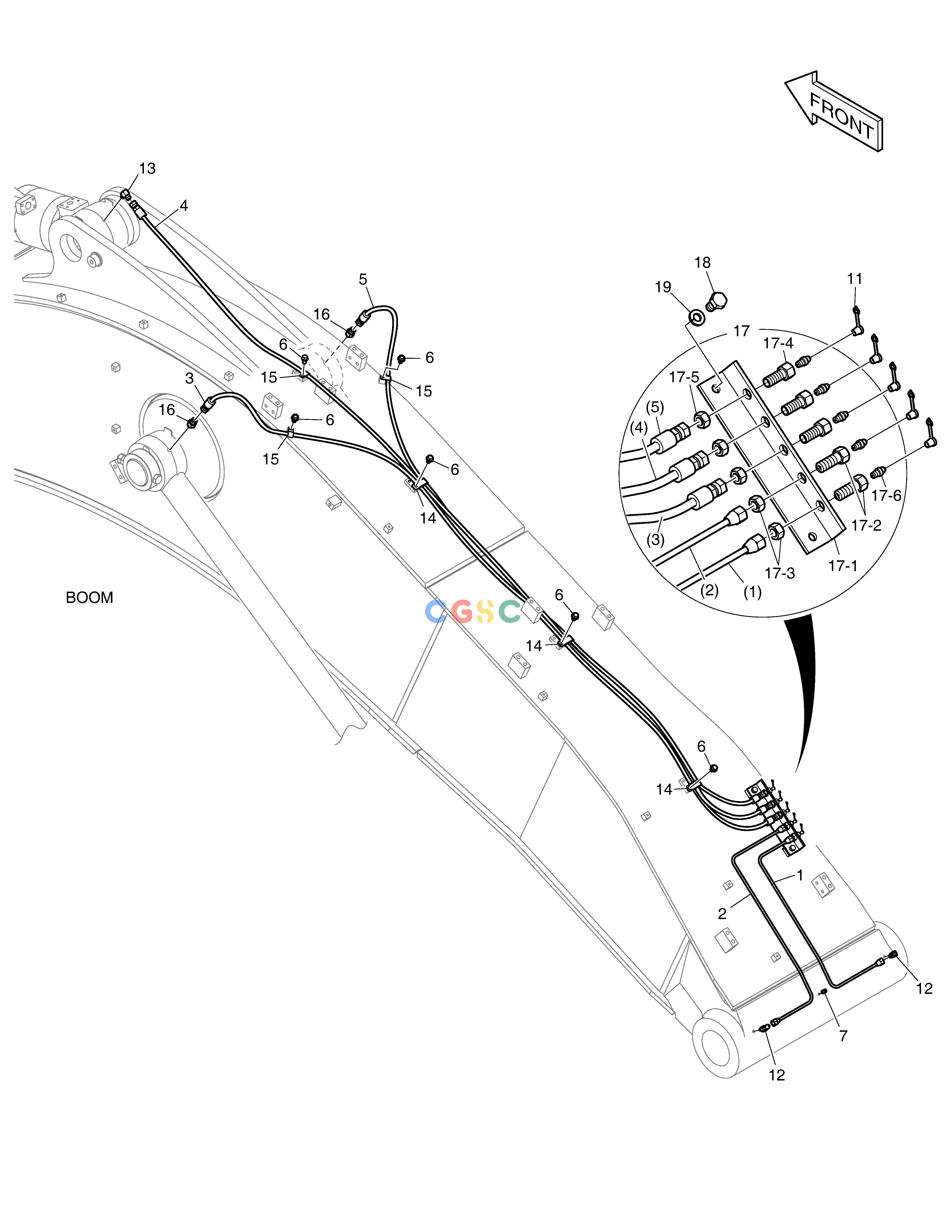 斗山零件查询LUBRICATION PIPING - BOOM 6.2m DX350LC Doosan parts catalog online