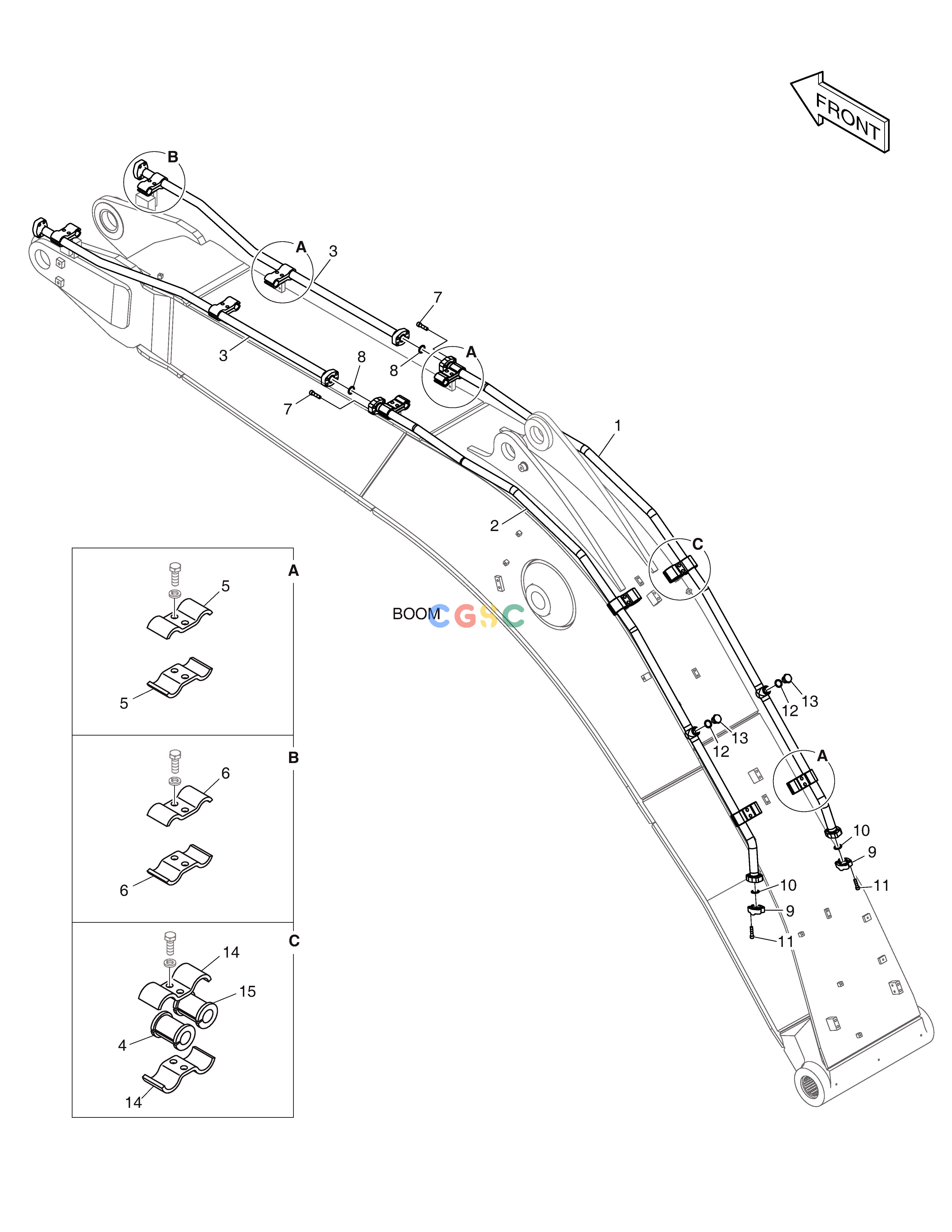 斗山零件查询BOOM PIPING - ONE & TWO WAY(BOOM 6.2m) DX350LC Doosan parts catalog online