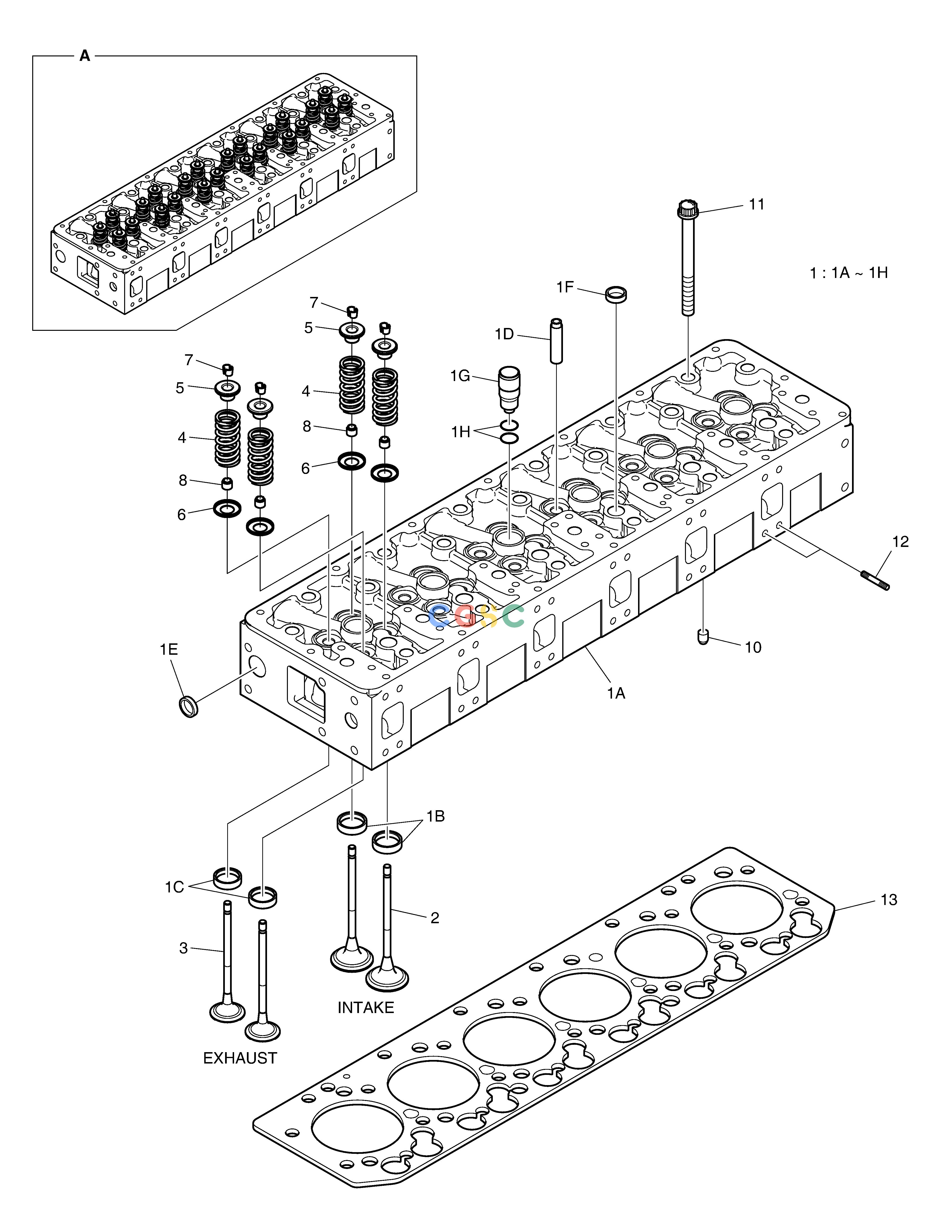 斗山零件查询CYLINDER HEAD DX225LC (S/N 5433~) Doosan parts catalog online