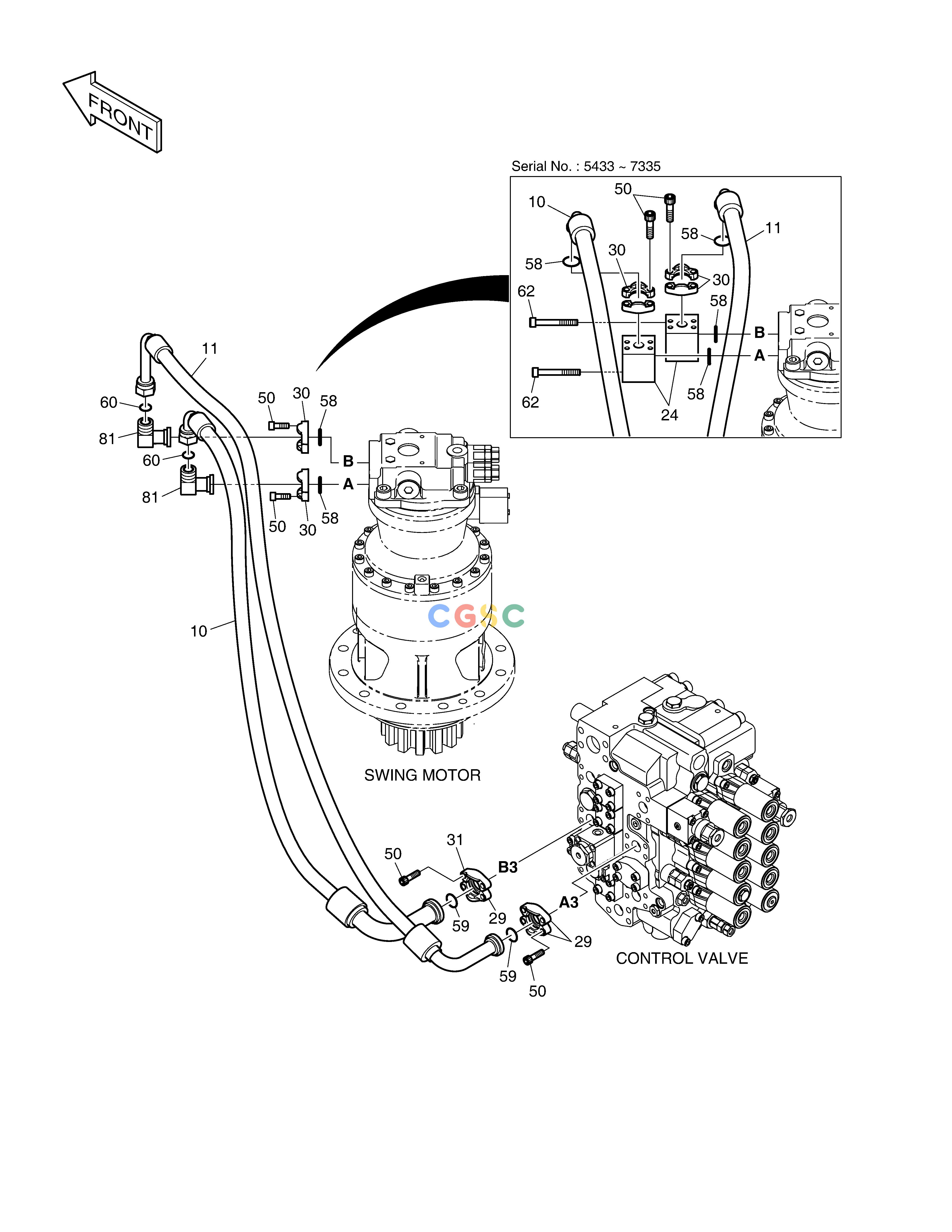 斗山零件查询MAIN PIPING(4) - SWING DX225LC (S/N 5433~) Doosan parts catalog online
