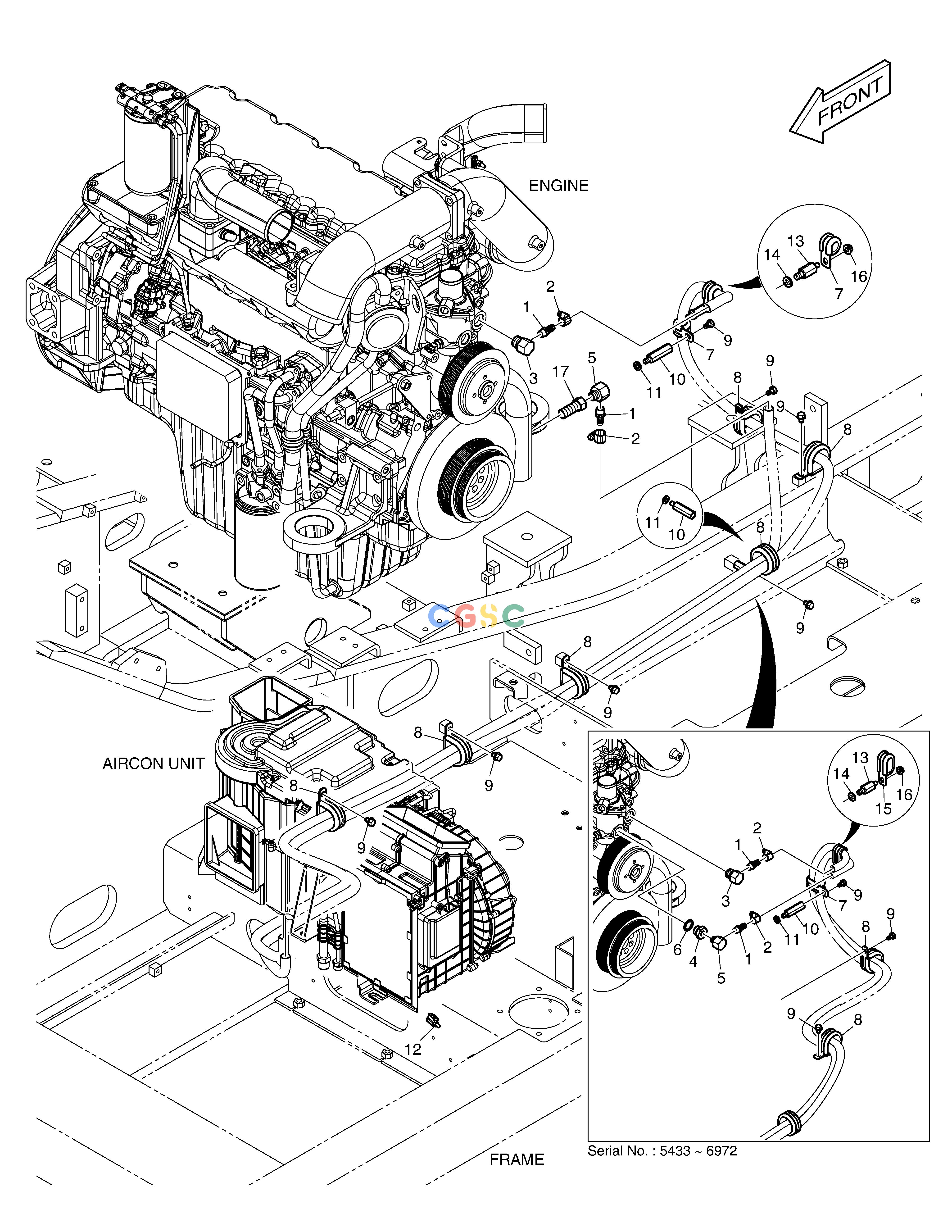 斗山零件查询HEATER PIPING(2) DX225LC (S/N 5433~) Doosan parts catalog online