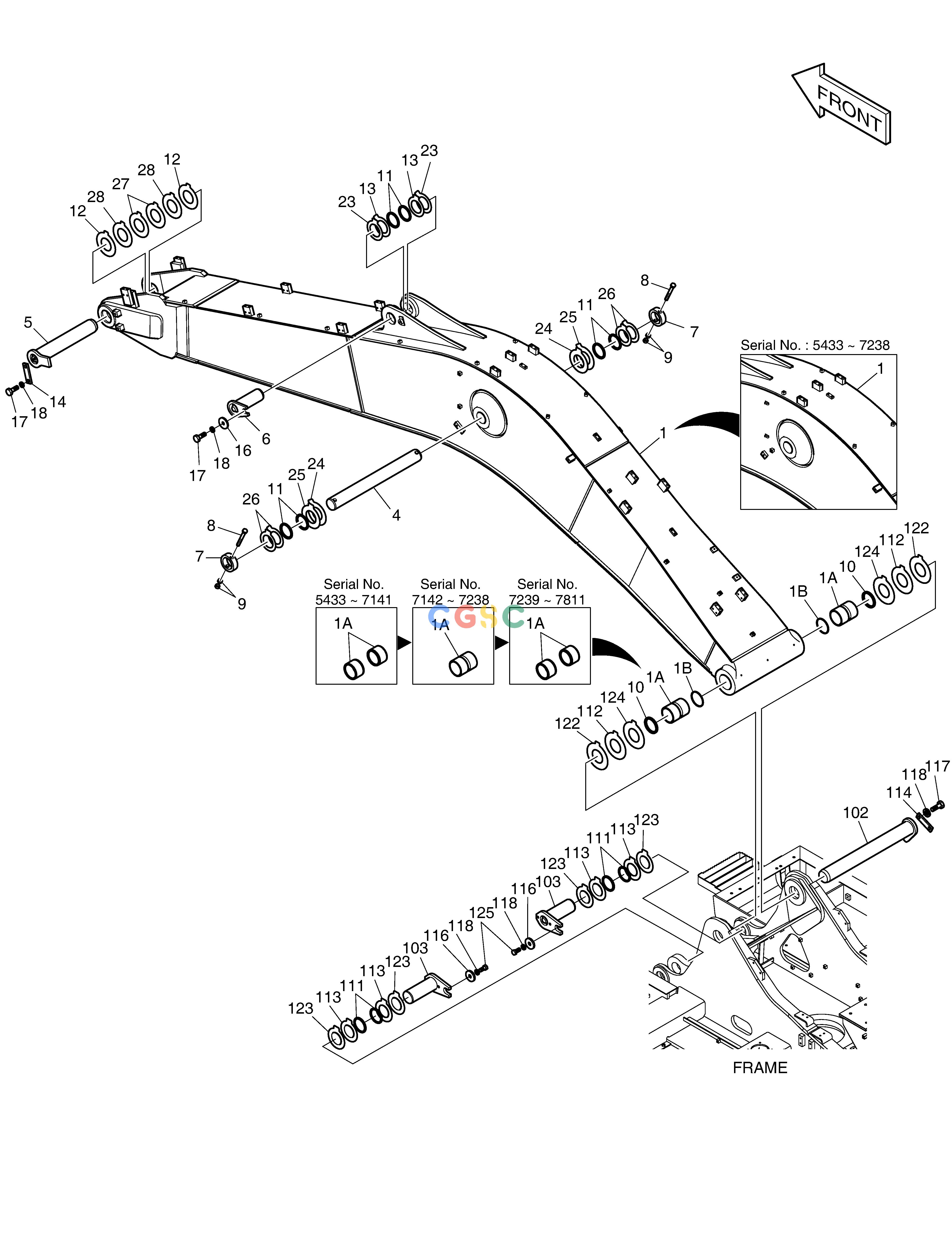 斗山零件查询BOOM - 5.7m DX225LC (S/N 5433~) Doosan parts catalog online