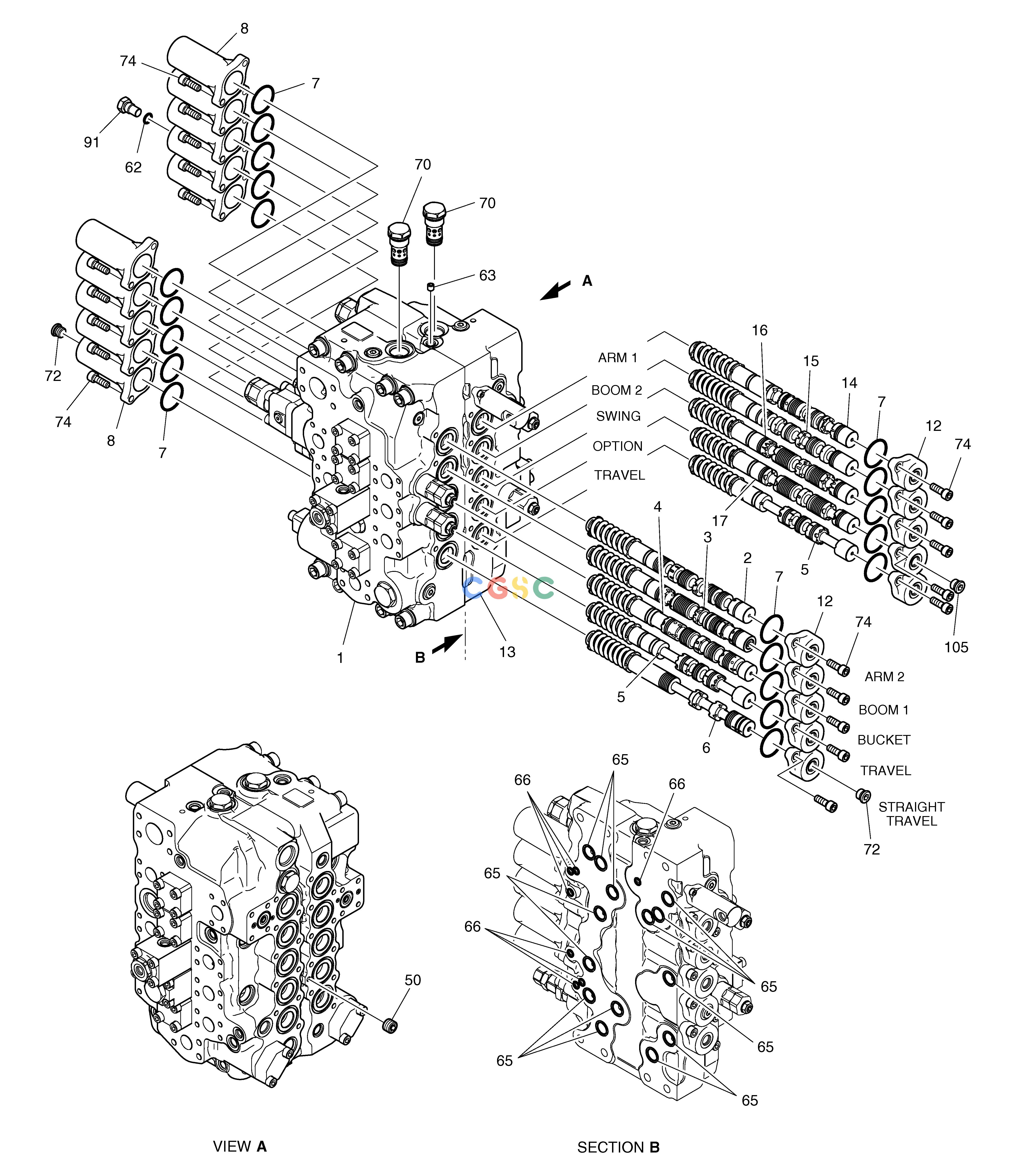 斗山零件查询CONTROL VALVE(2) DX225LC (S/N 5433~) Doosan parts catalog online