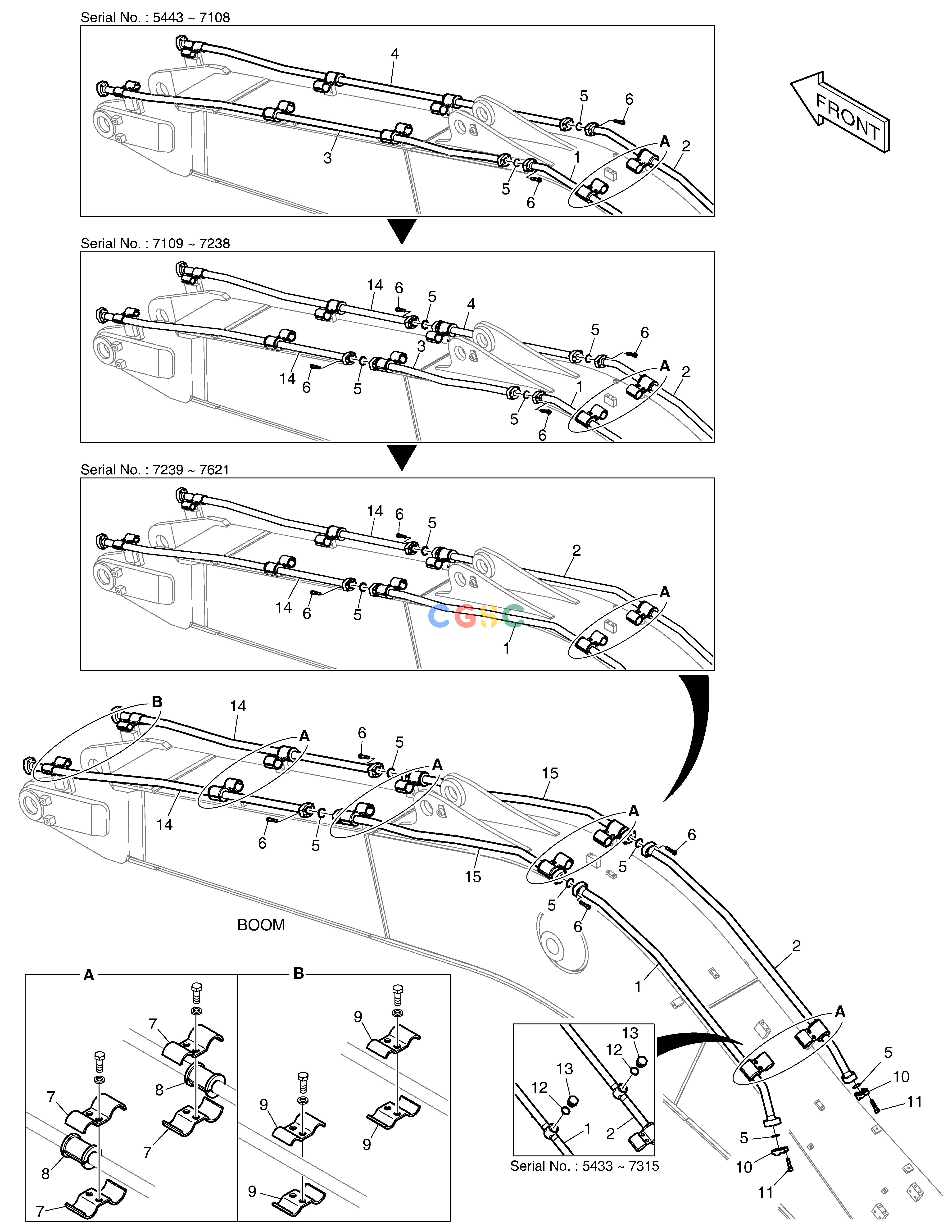 斗山零件查询BOOM PIPING - BOOM 5.7m(ONE & TWO WAY) DX225LC (S/N 5433~) Doosan parts catalog online