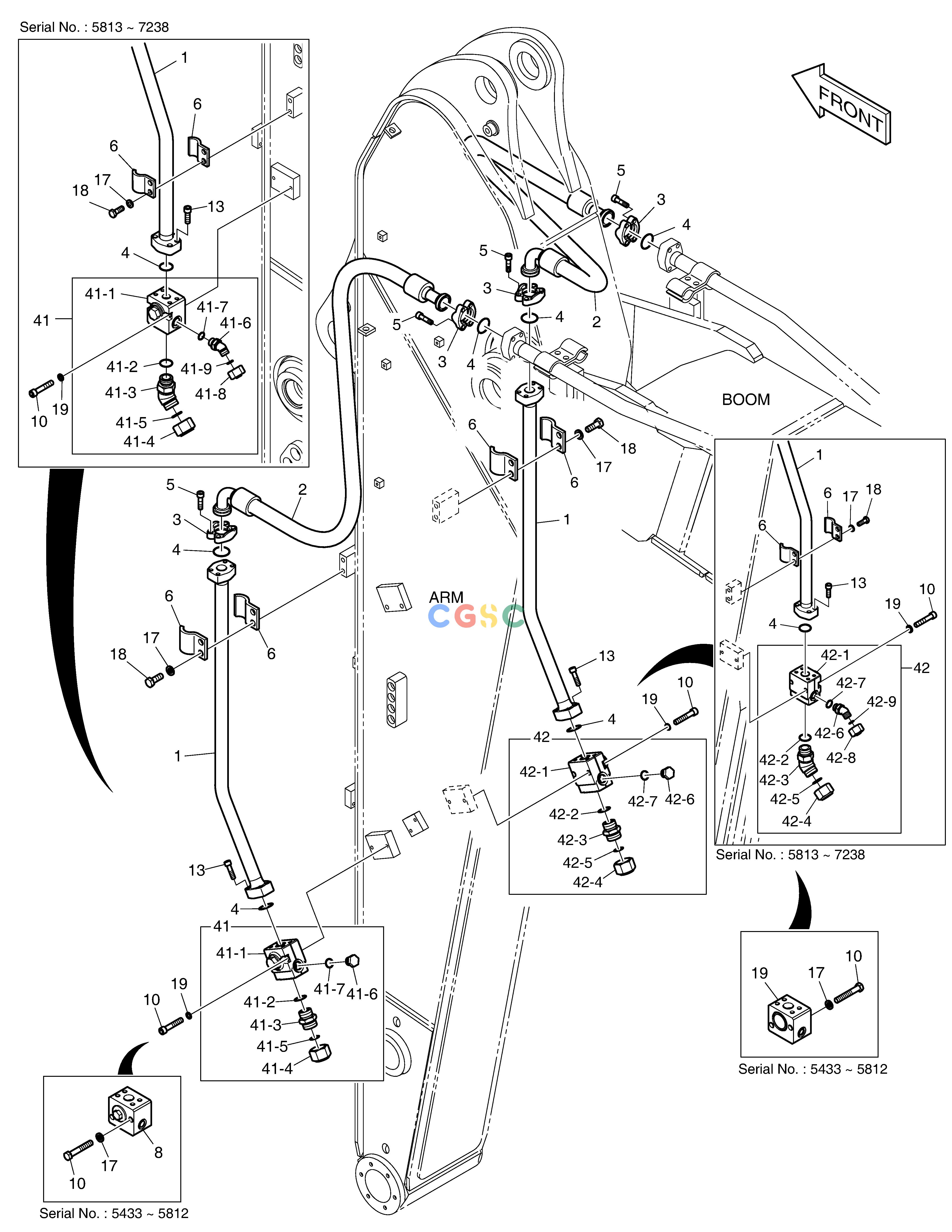 斗山零件查询ARM PIPING - ARM 2.9m(ONE & TWO WAY) DX225LC (S/N 5433~) Doosan parts catalog online