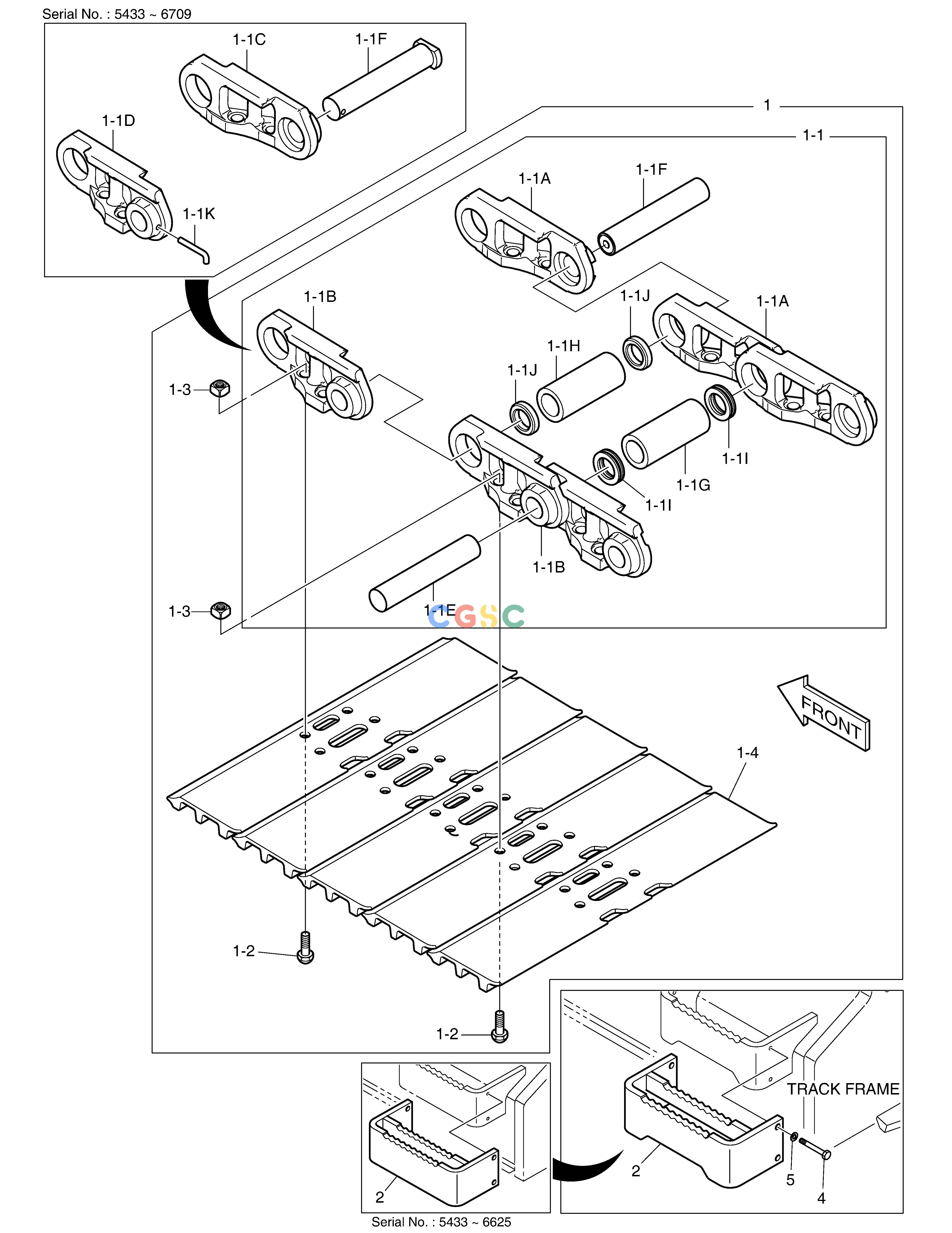 斗山零件查询TRACK SHOE ASS'Y - 800G DX225LC (S/N 5433~) Doosan parts catalog online