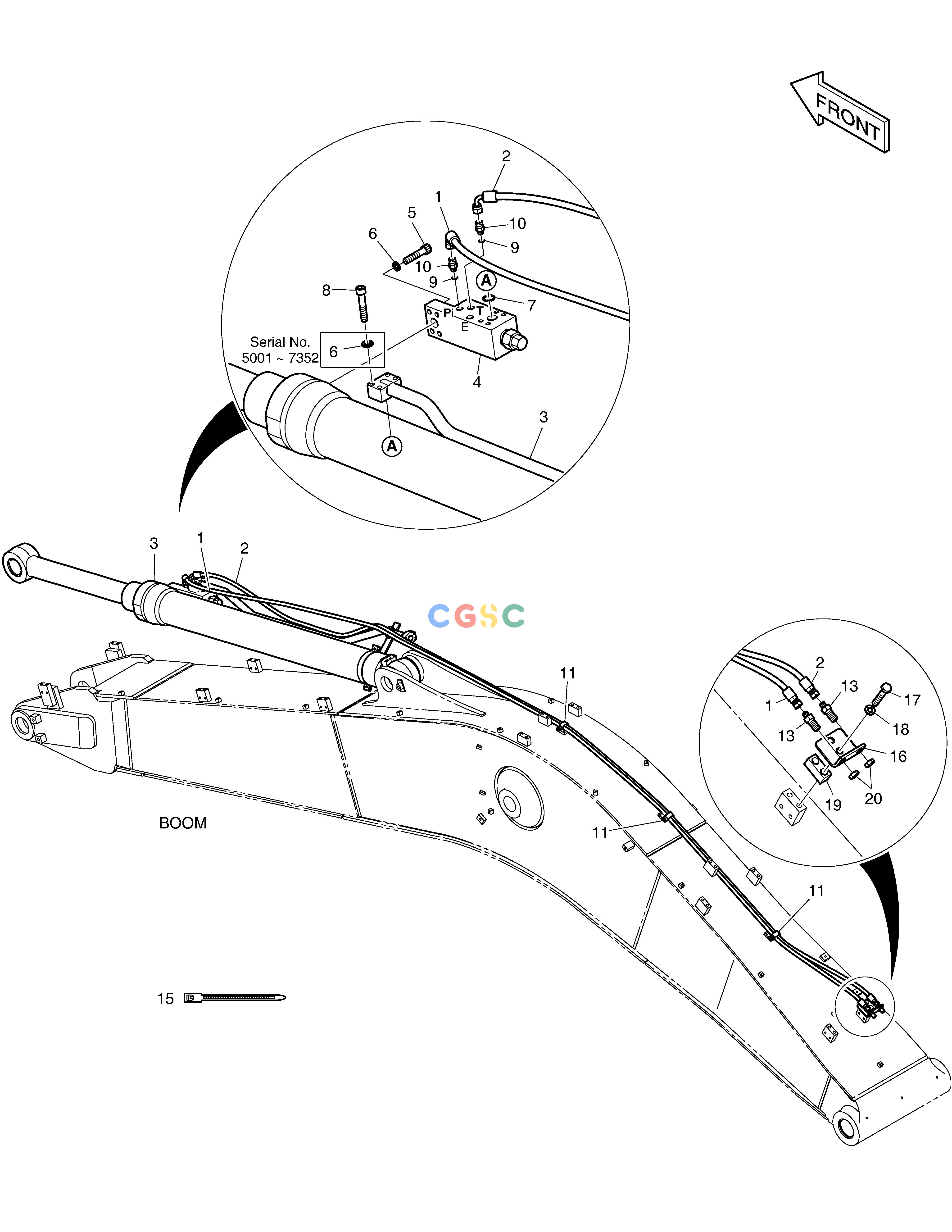 斗山零件查询ARM PIPING - LOCK VALVE DX225LC (S/N 5433~) Doosan parts catalog online