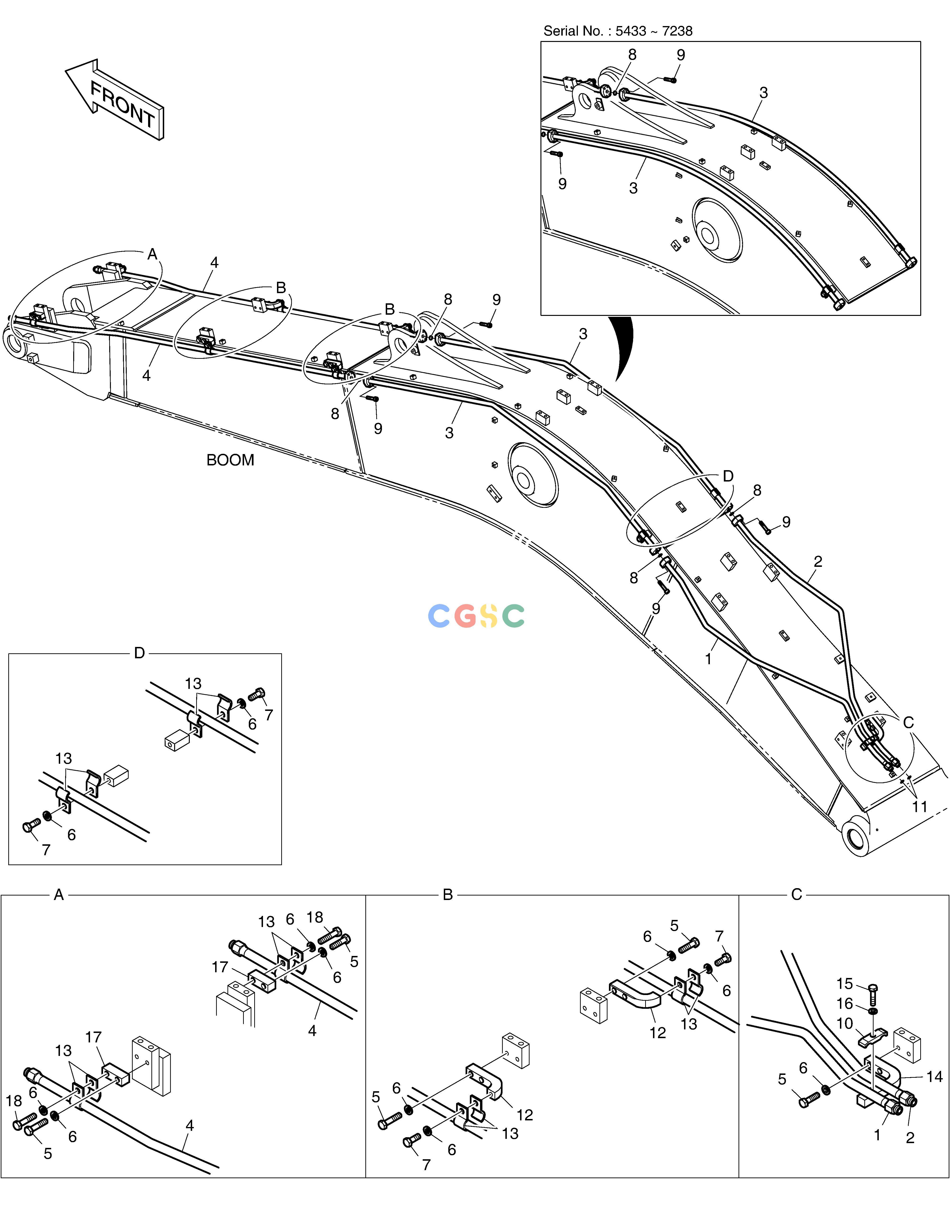 斗山零件查询BOOM PIPING - ROTATING(BOOM 5.7m) DX225LC (S/N 5433~) Doosan parts catalog online