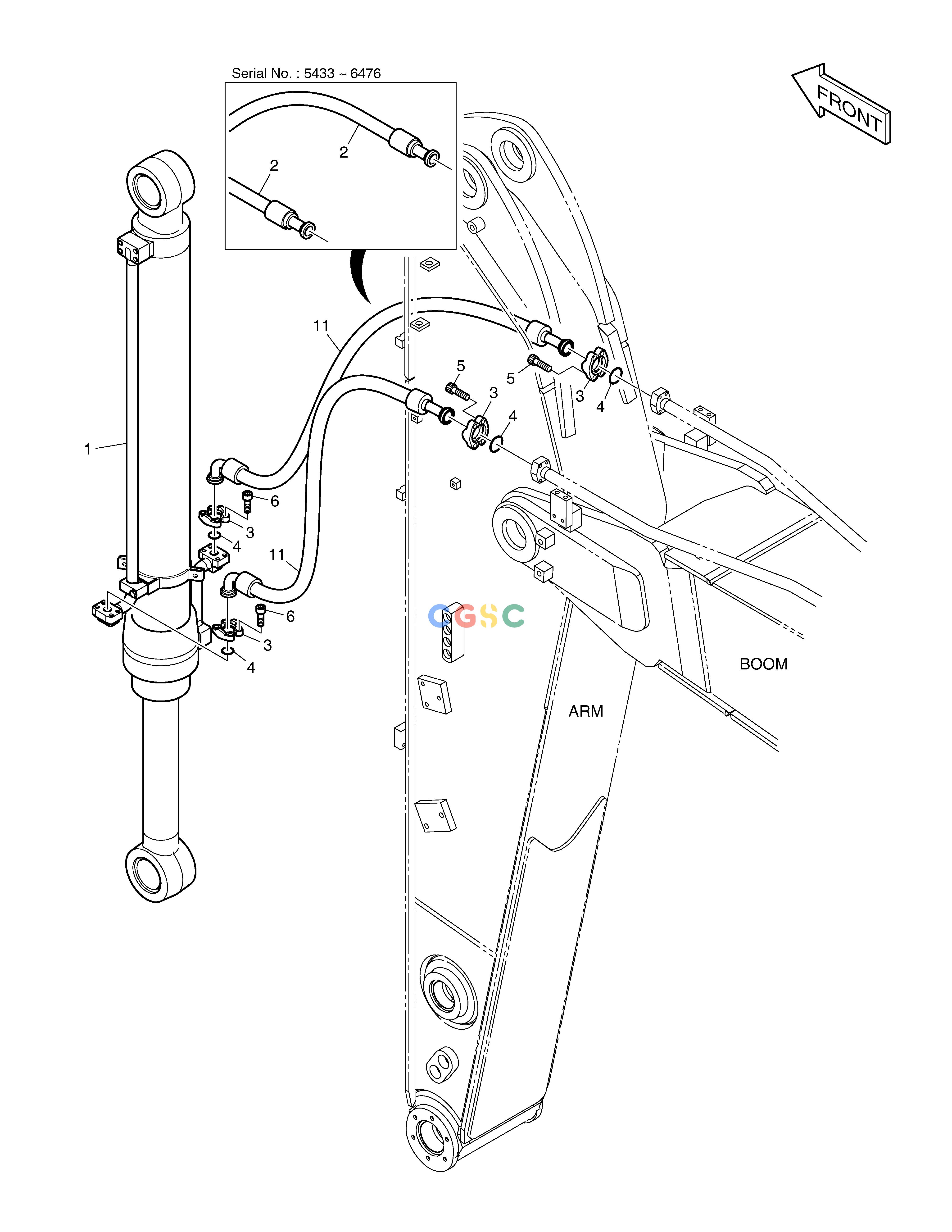 斗山零件查询ARM PIPING - ARM 2.0m DX225LC (S/N 5433~) Doosan parts catalog online