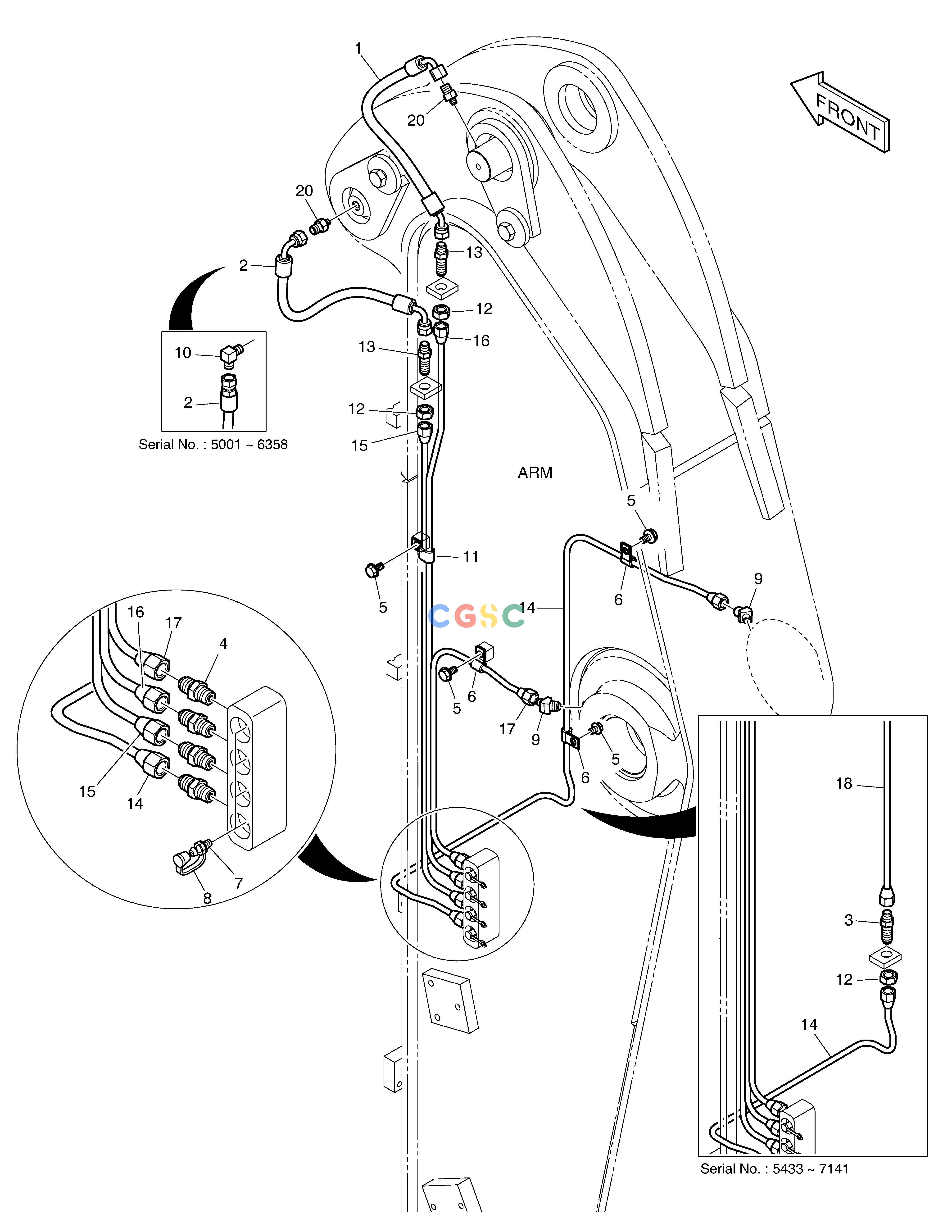 斗山零件查询LUBRICATION PIPING - ARM 2.0m DX225LC (S/N 5433~) Doosan parts catalog online
