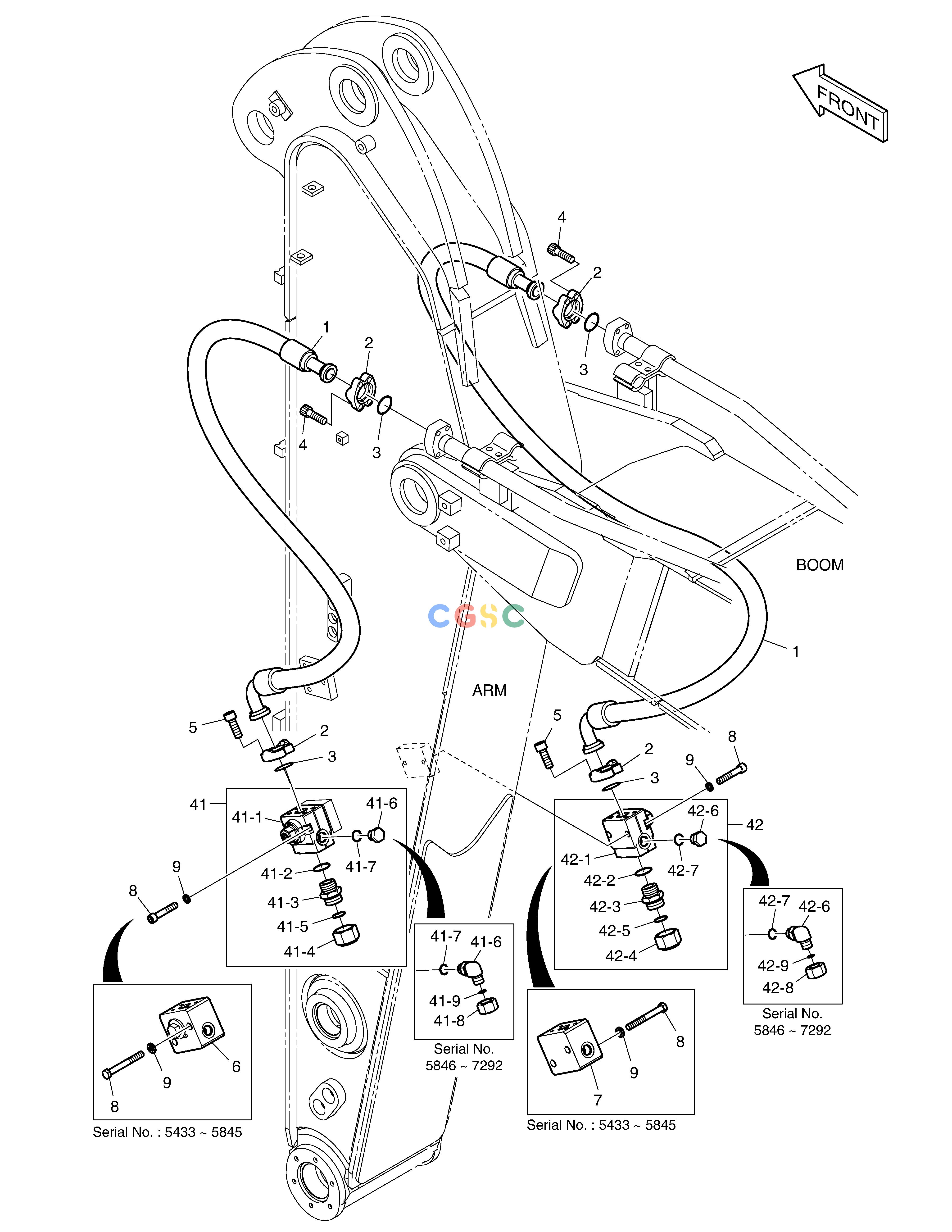 斗山零件查询ARM PIPING - ARM 2.0m(ONE & TWO WAY) DX225LC (S/N 5433~) Doosan parts catalog online