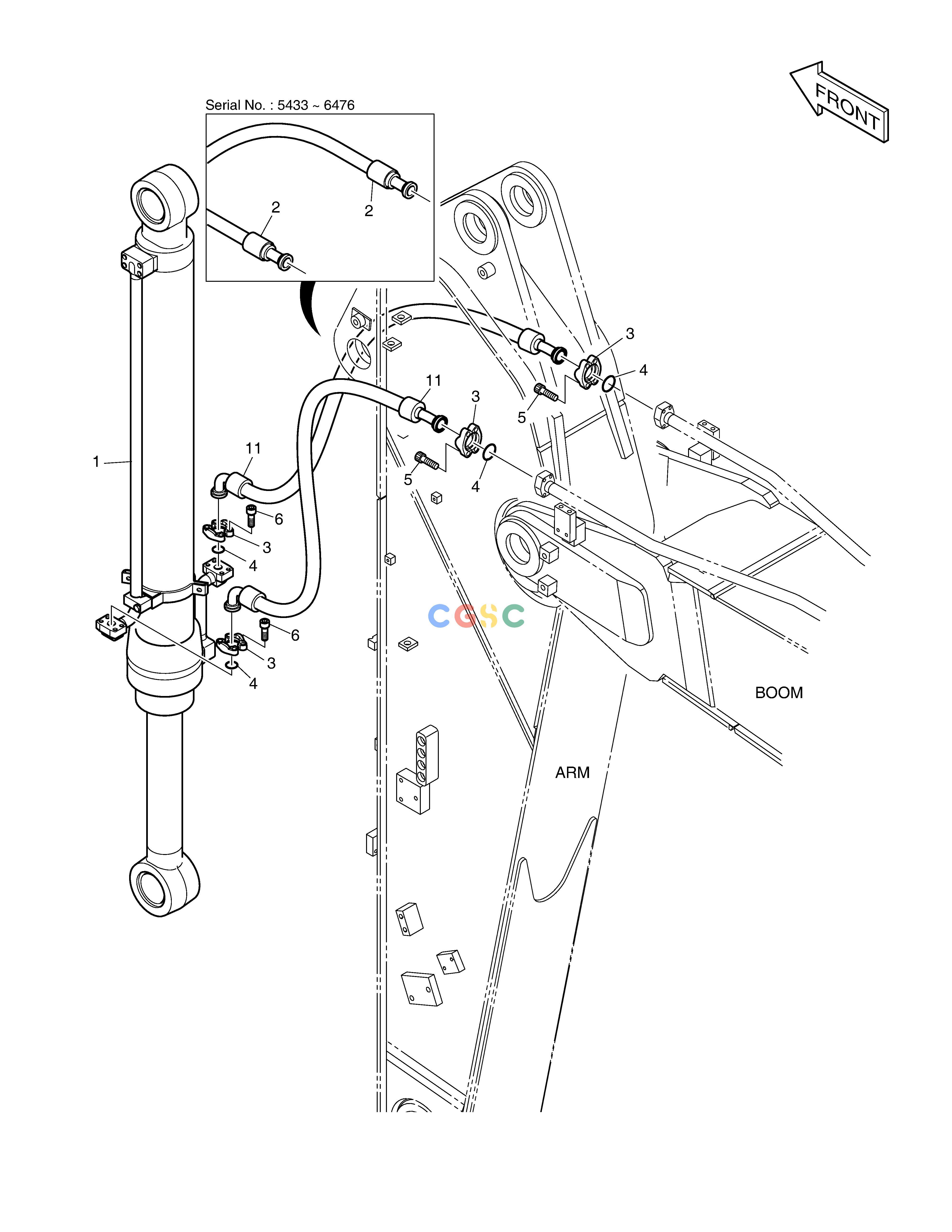 斗山零件查询ARM PIPING - ARM 2.4m DX225LC (S/N 5433~) Doosan parts catalog online