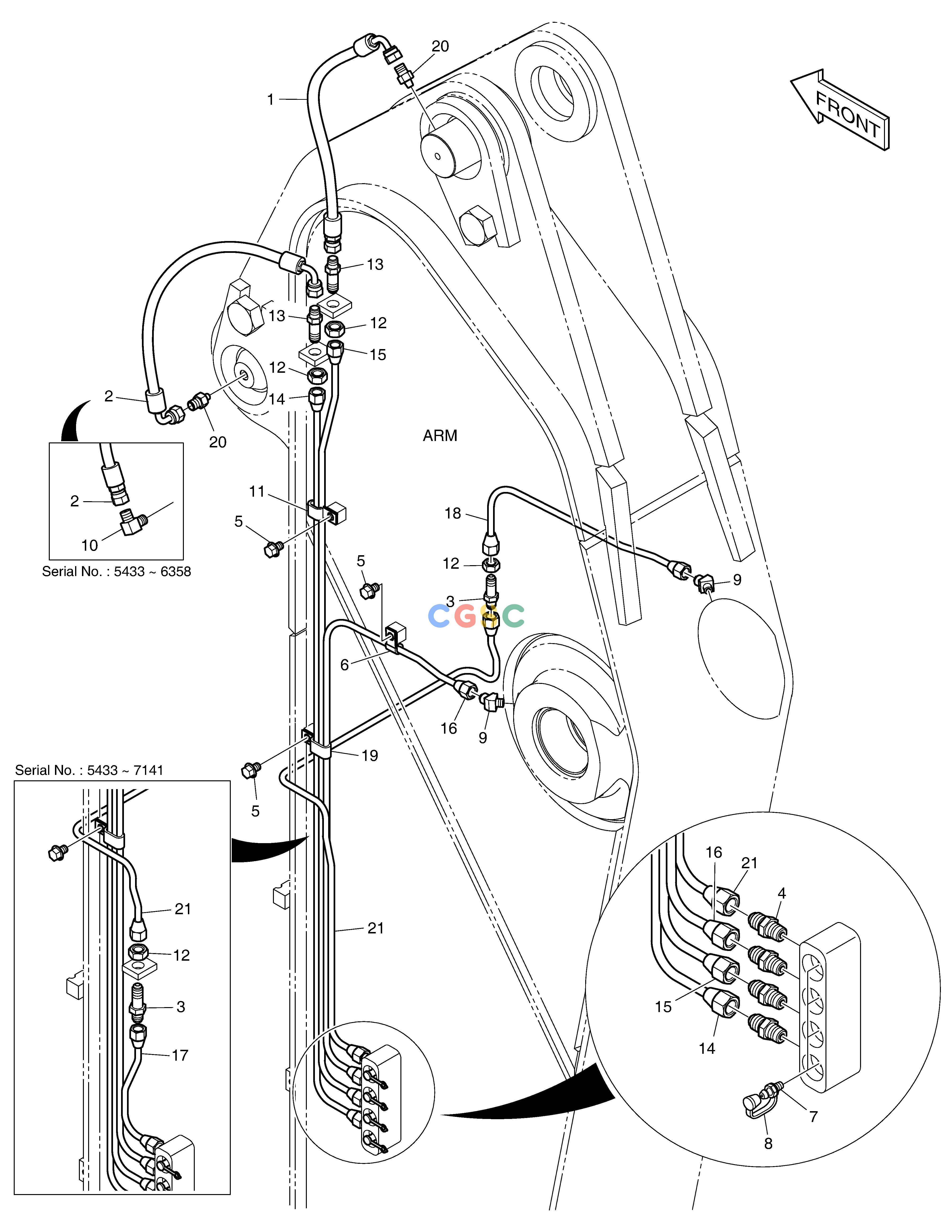 斗山零件查询LUBRICATION PIPING - ARM 2.4m DX225LC (S/N 5433~) Doosan parts catalog online