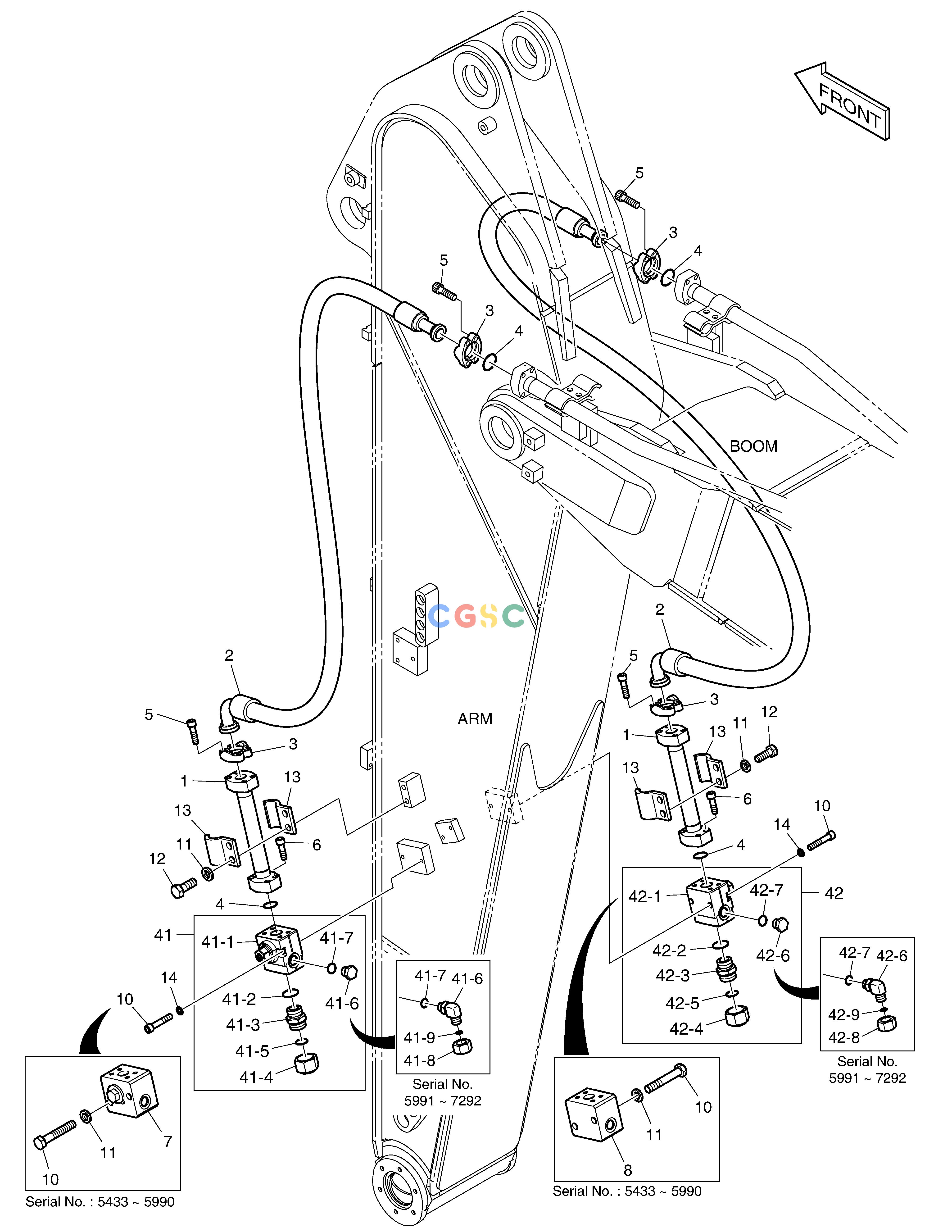 斗山零件查询ARM PIPING - ARM 2.4m(ONE & TWO WAY) DX225LC (S/N 5433~) Doosan parts catalog online