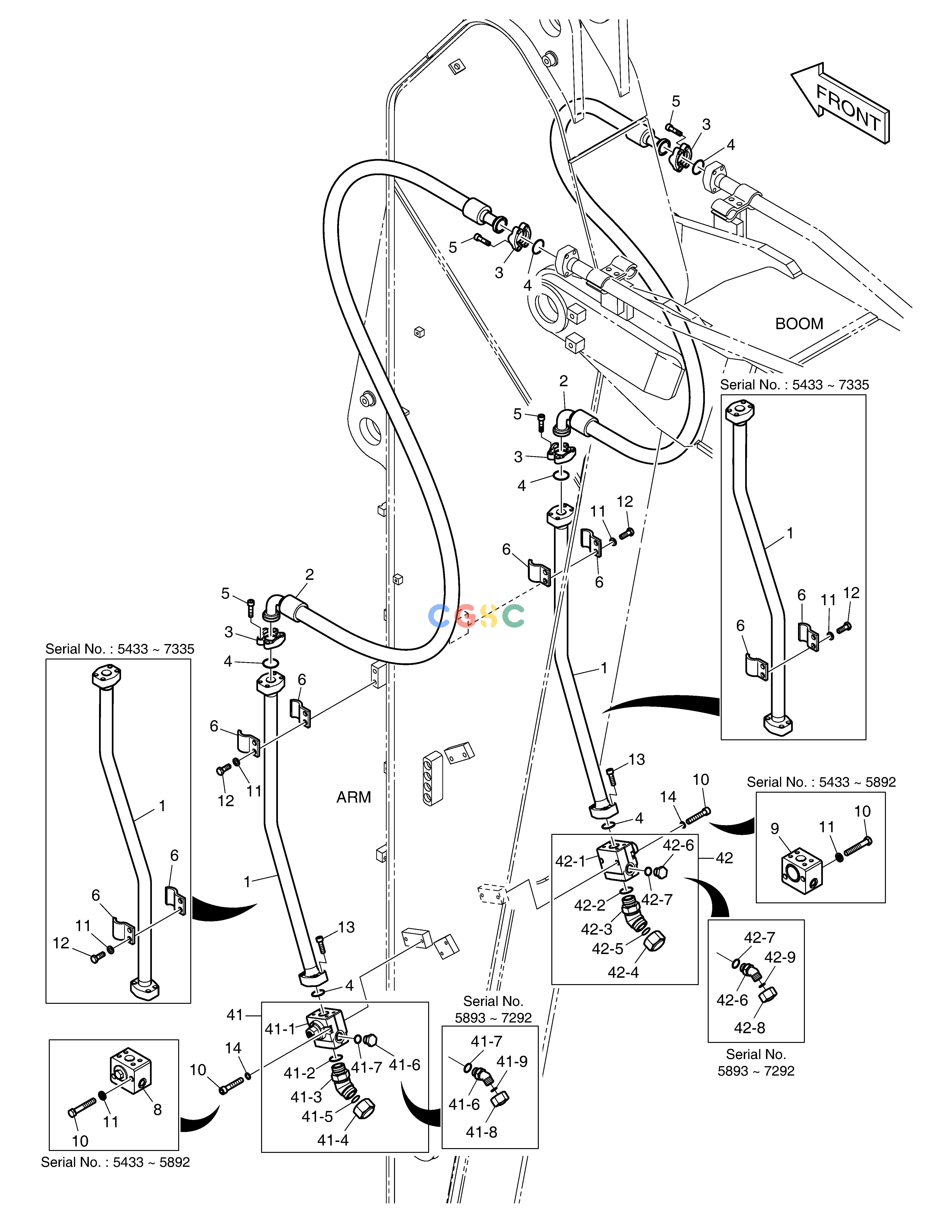斗山零件查询ARM PIPING - ARM 3.5m(ONE & TWO WAY) DX225LC (S/N 5433~) Doosan parts catalog online