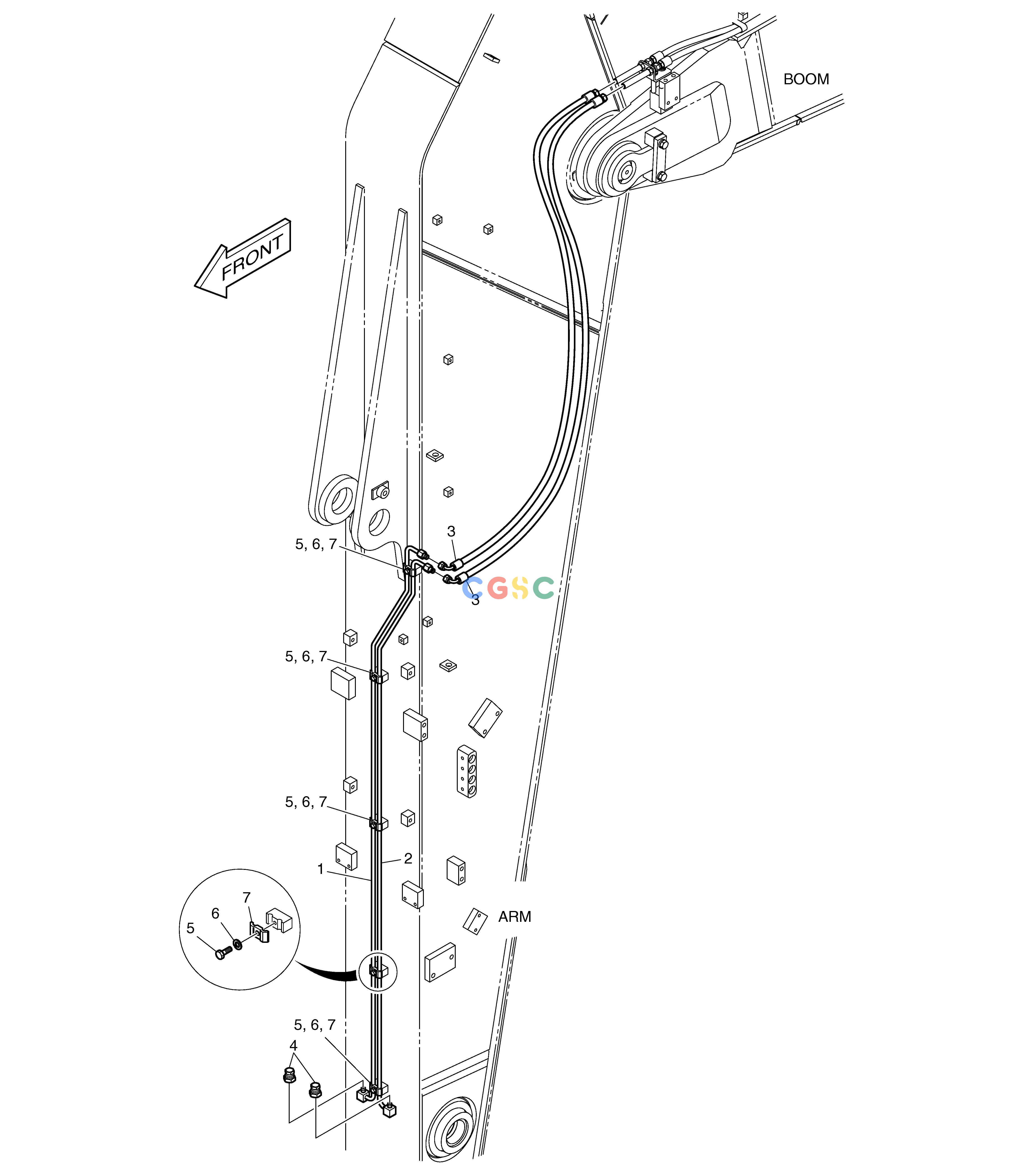 斗山零件查询ARM PIPING - ARM 3.5m(QUICK CLAMP) DX225LC (S/N 5433~) Doosan parts catalog online