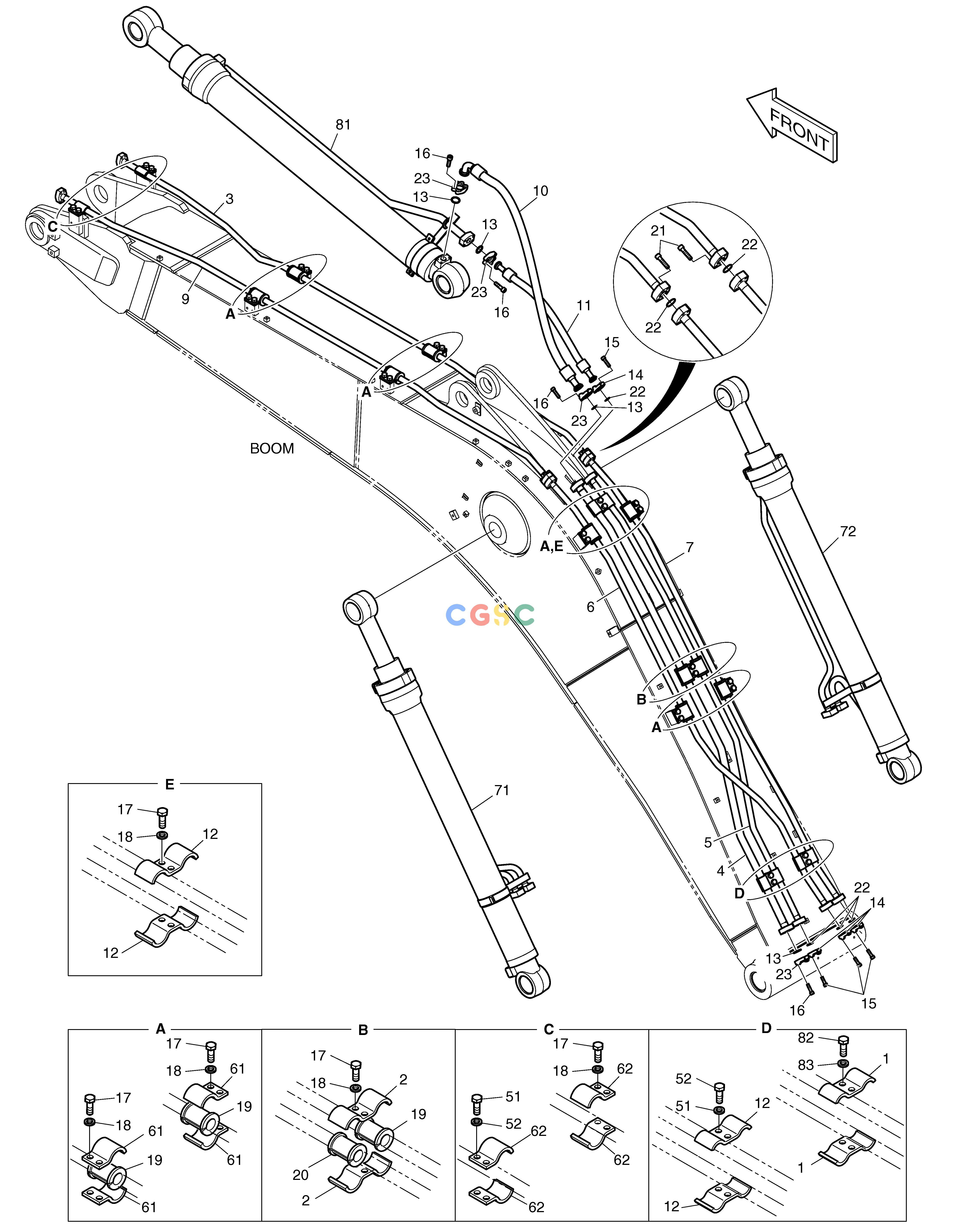 斗山零件查询BOOM PIPING - BOOM 5.2m DX225LC (S/N 5433~) Doosan parts catalog online