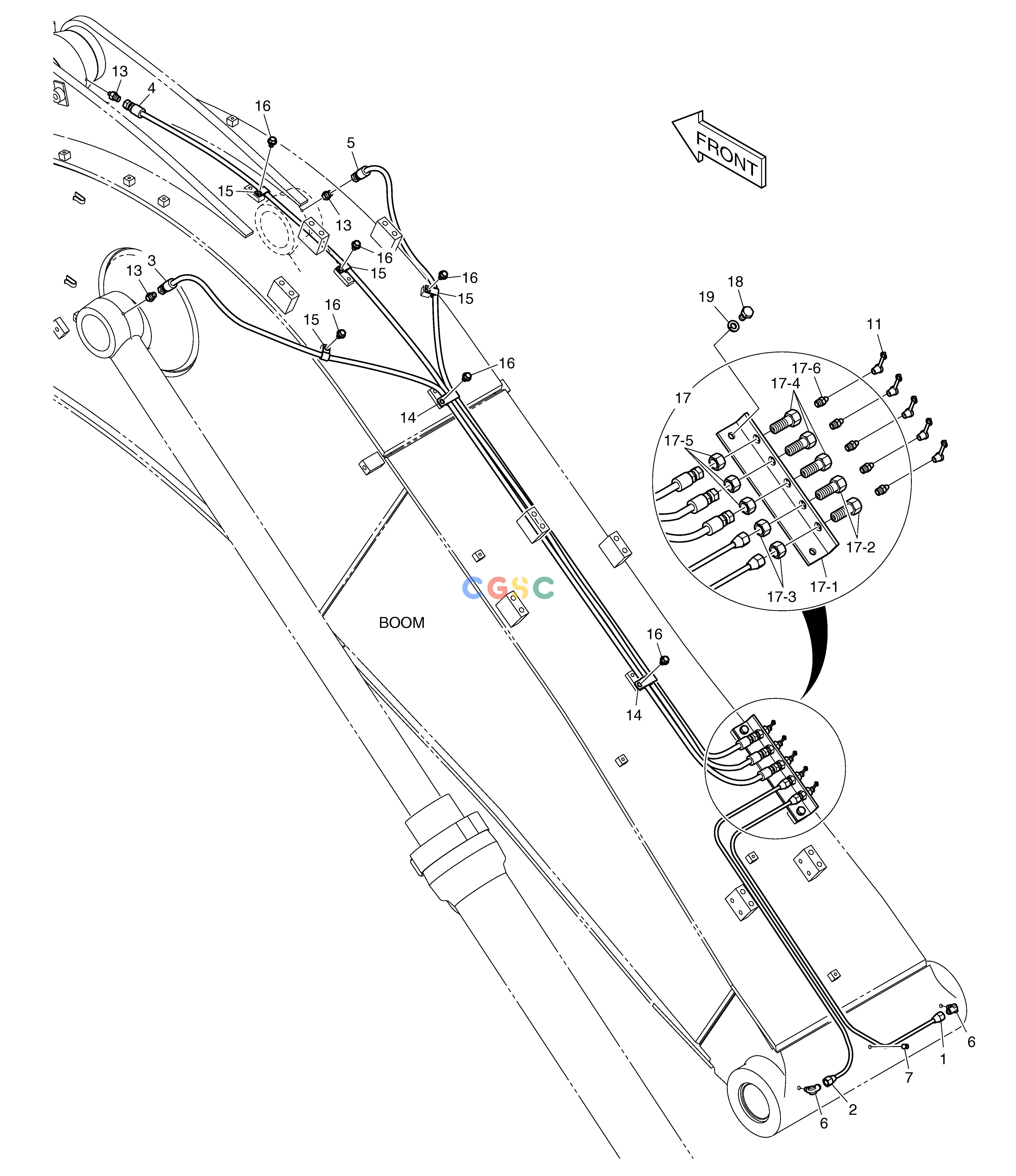 斗山零件查询LUBRICATION PIPING - BOOM 5.2m DX225LC (S/N 5433~) Doosan parts catalog online