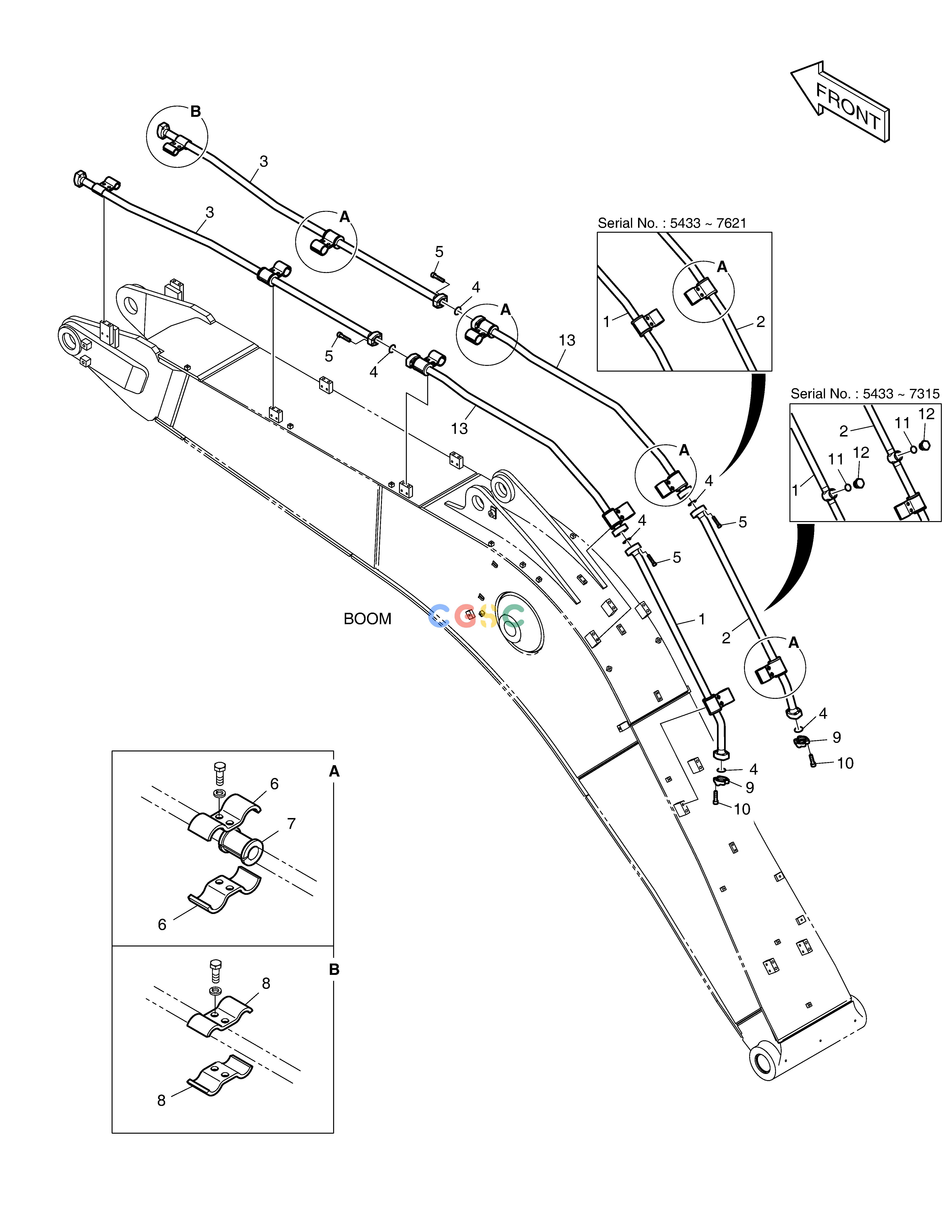 斗山零件查询BOOM PIPING - BOOM 5.2m(ONE & TWO WAY) DX225LC (S/N 5433~) Doosan parts catalog online