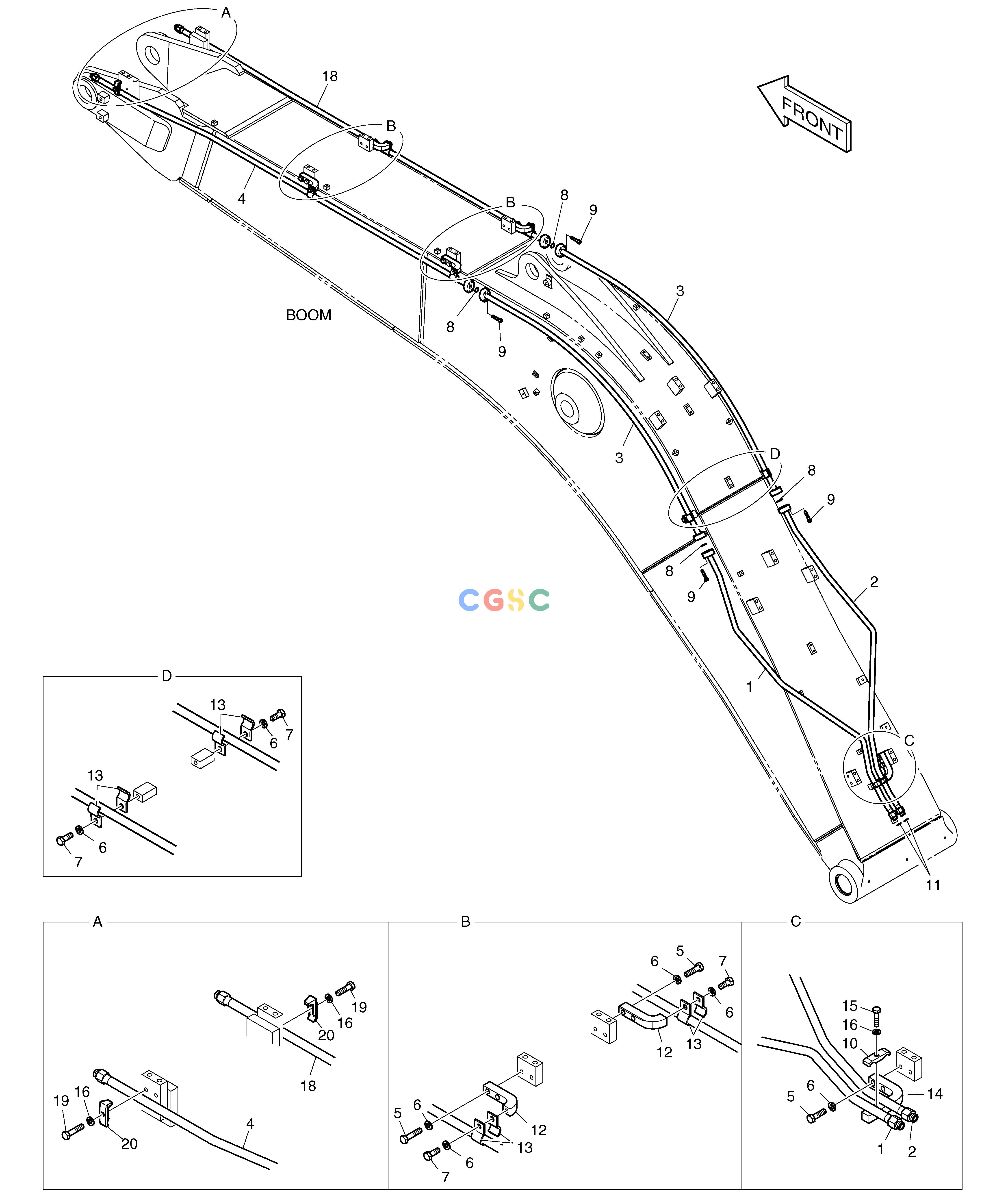 斗山零件查询BOOM PIPING - BOOM 5.2m(ROTATING) DX225LC (S/N 5433~) Doosan parts catalog online