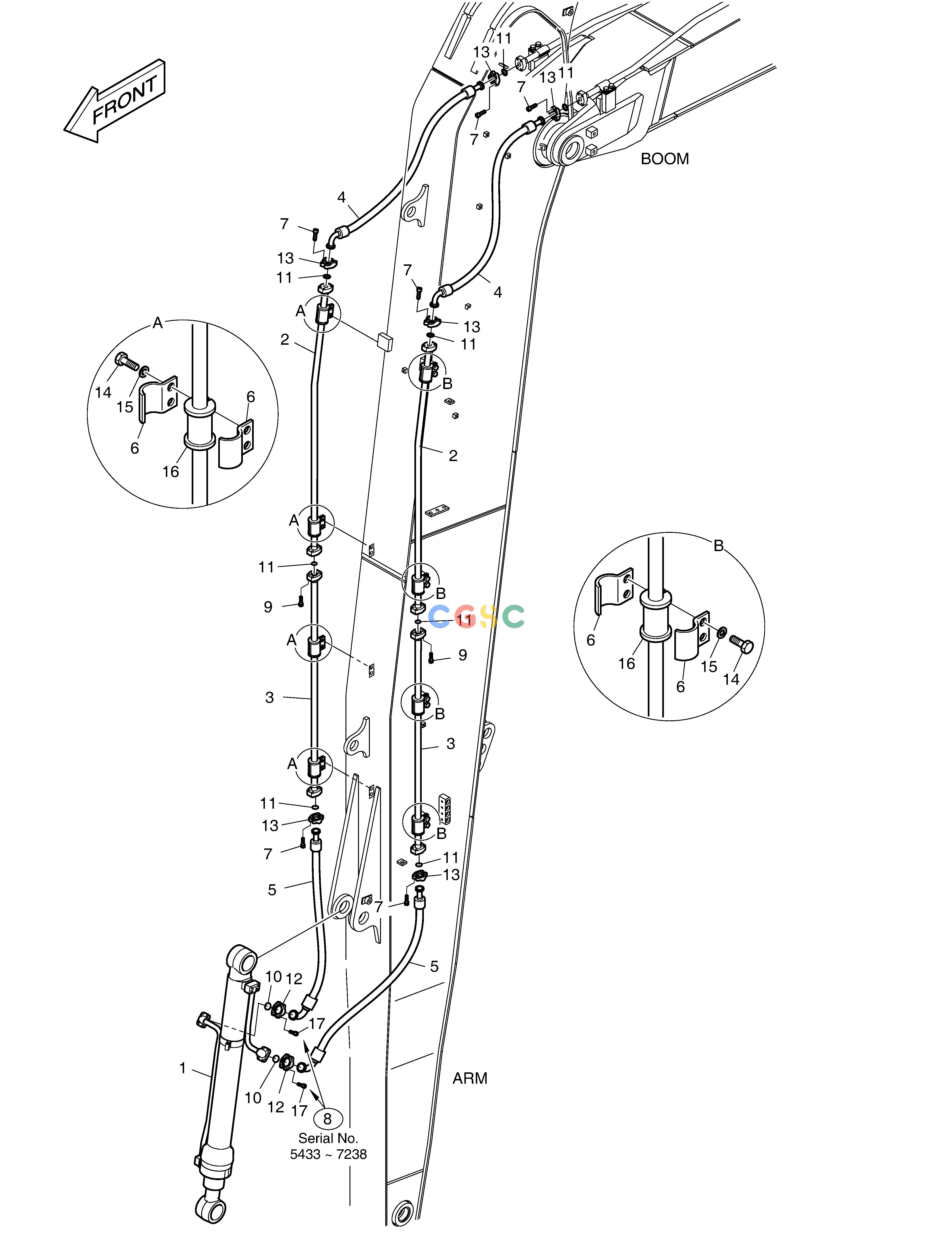 斗山零件查询ARM PIPING - ARM 6.2m DX225LC (S/N 5433~) Doosan parts catalog online