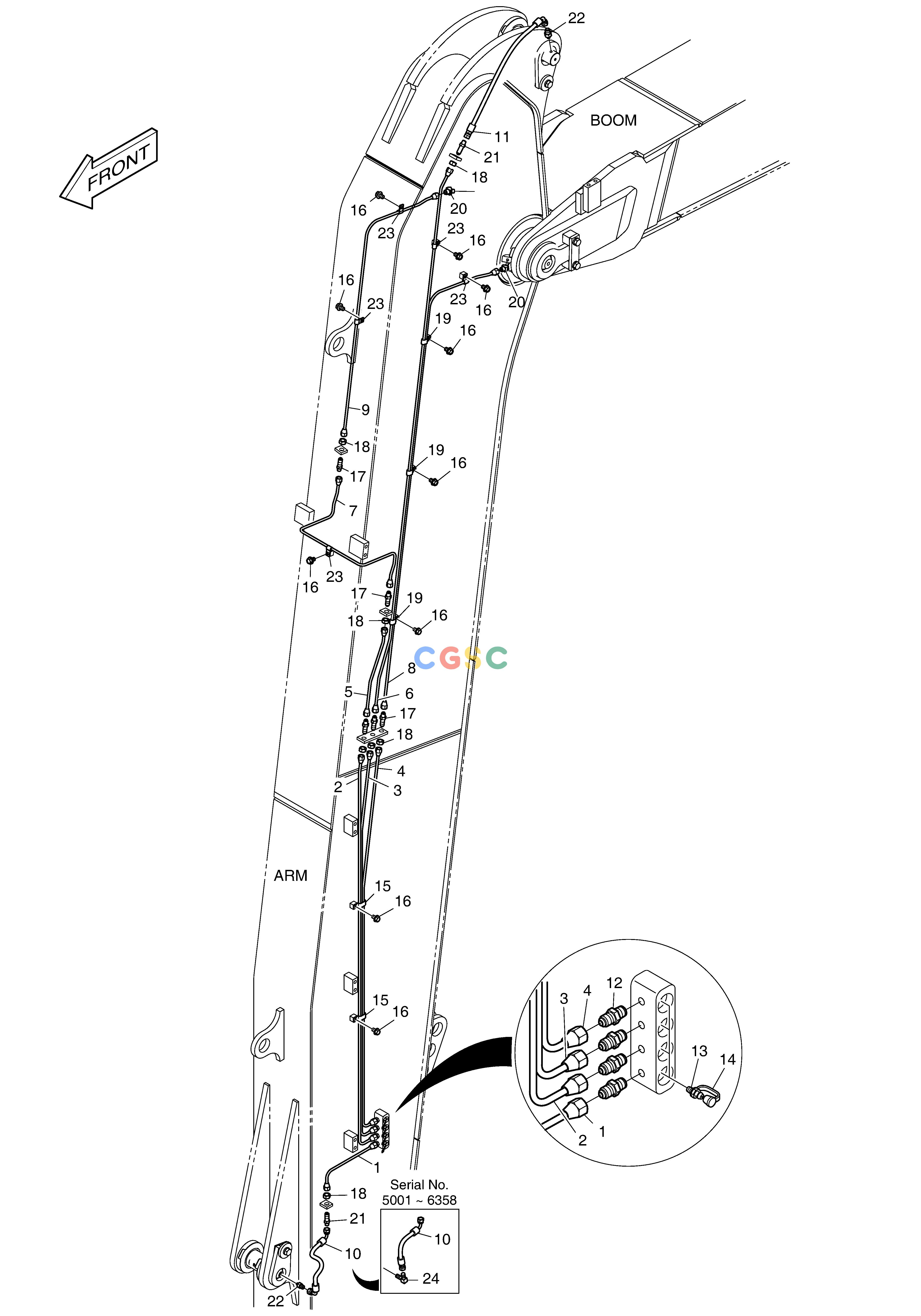 斗山零件查询LUBRICATION PIPING - ARM 6.2m DX225LC (S/N 5433~) Doosan parts catalog online