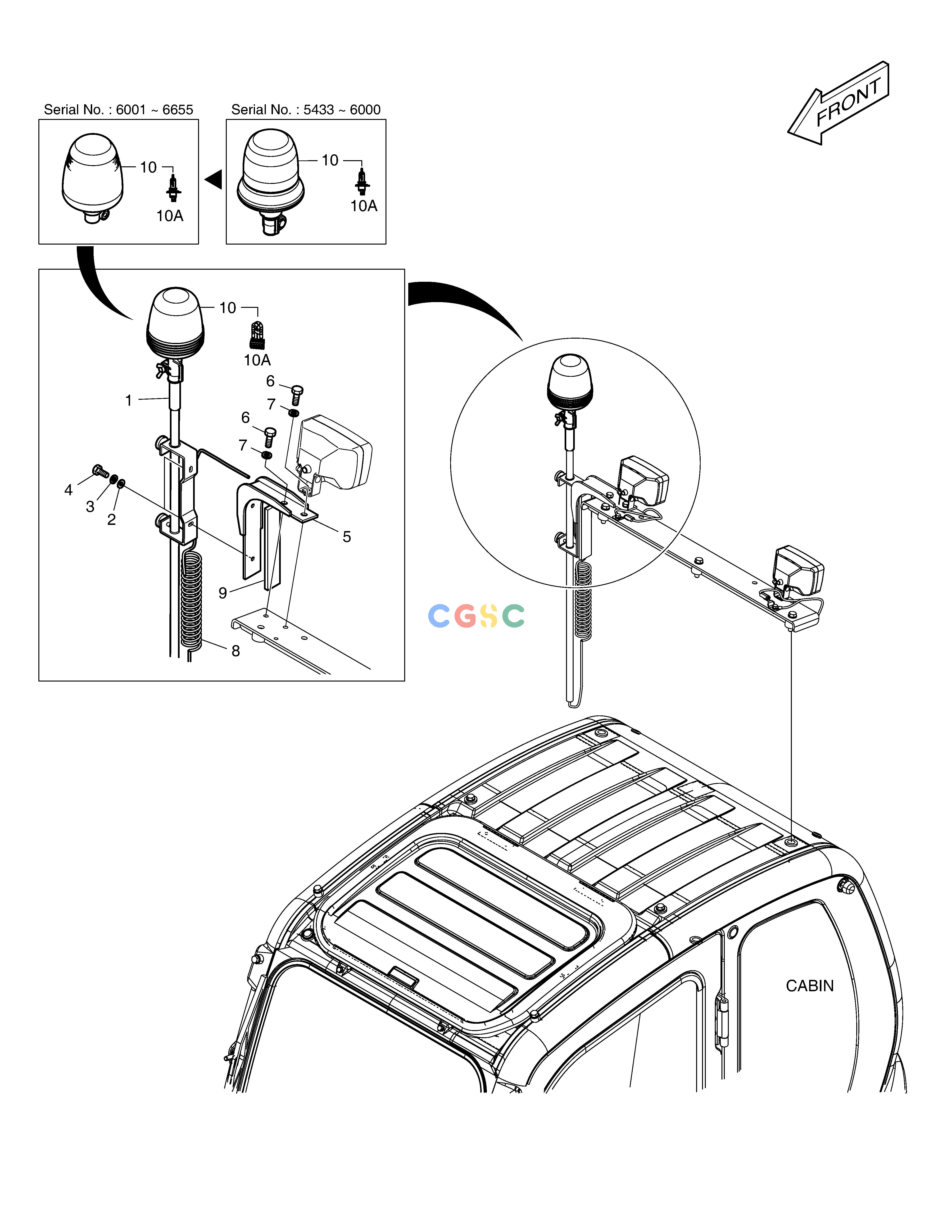 斗山零件查询ROTATING BEACON(TELESCOPIC) WITH LAMP DX225LC (S/N 5433~) Doosan parts catalog online