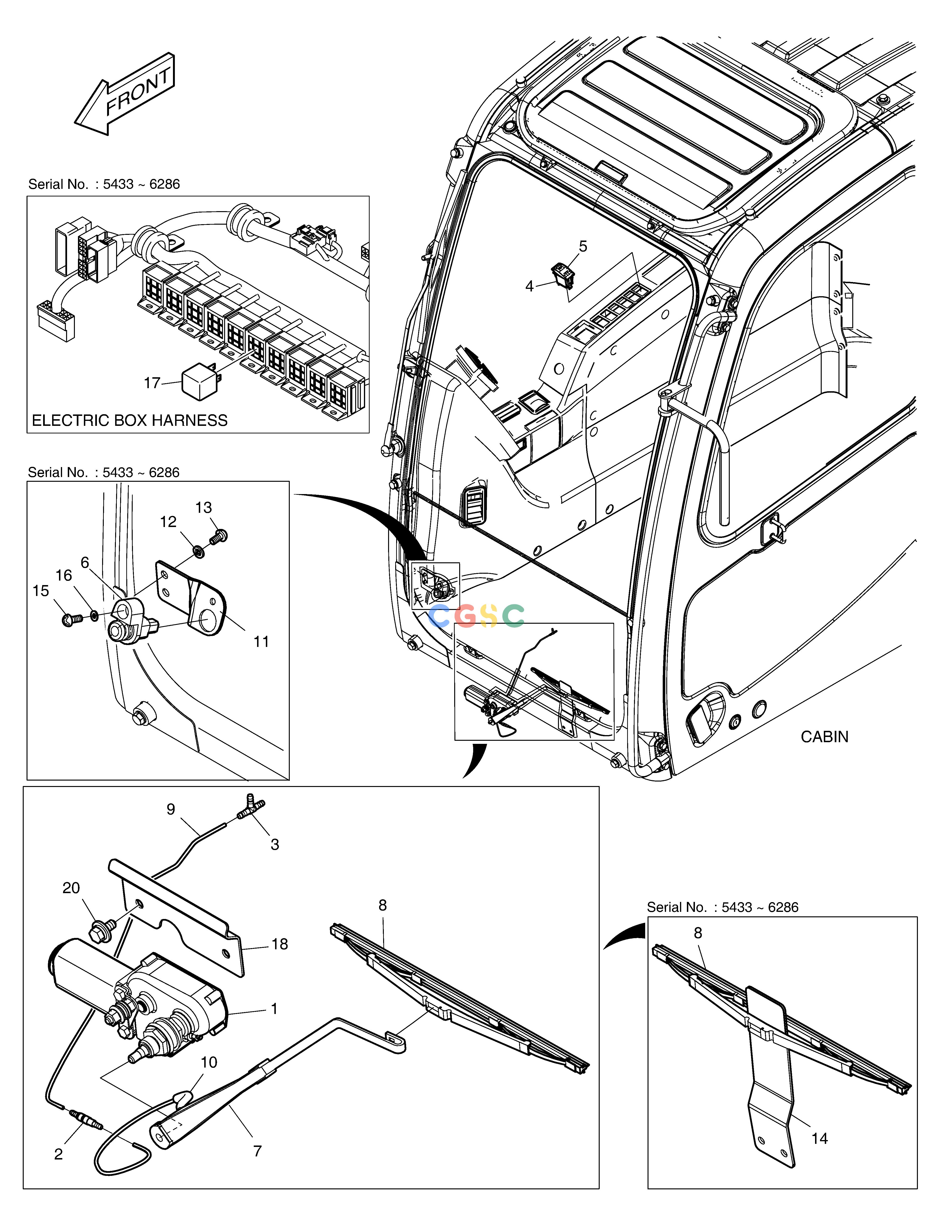 斗山零件查询LOWER WIPER DX225LC (S/N 5433~) Doosan parts catalog online