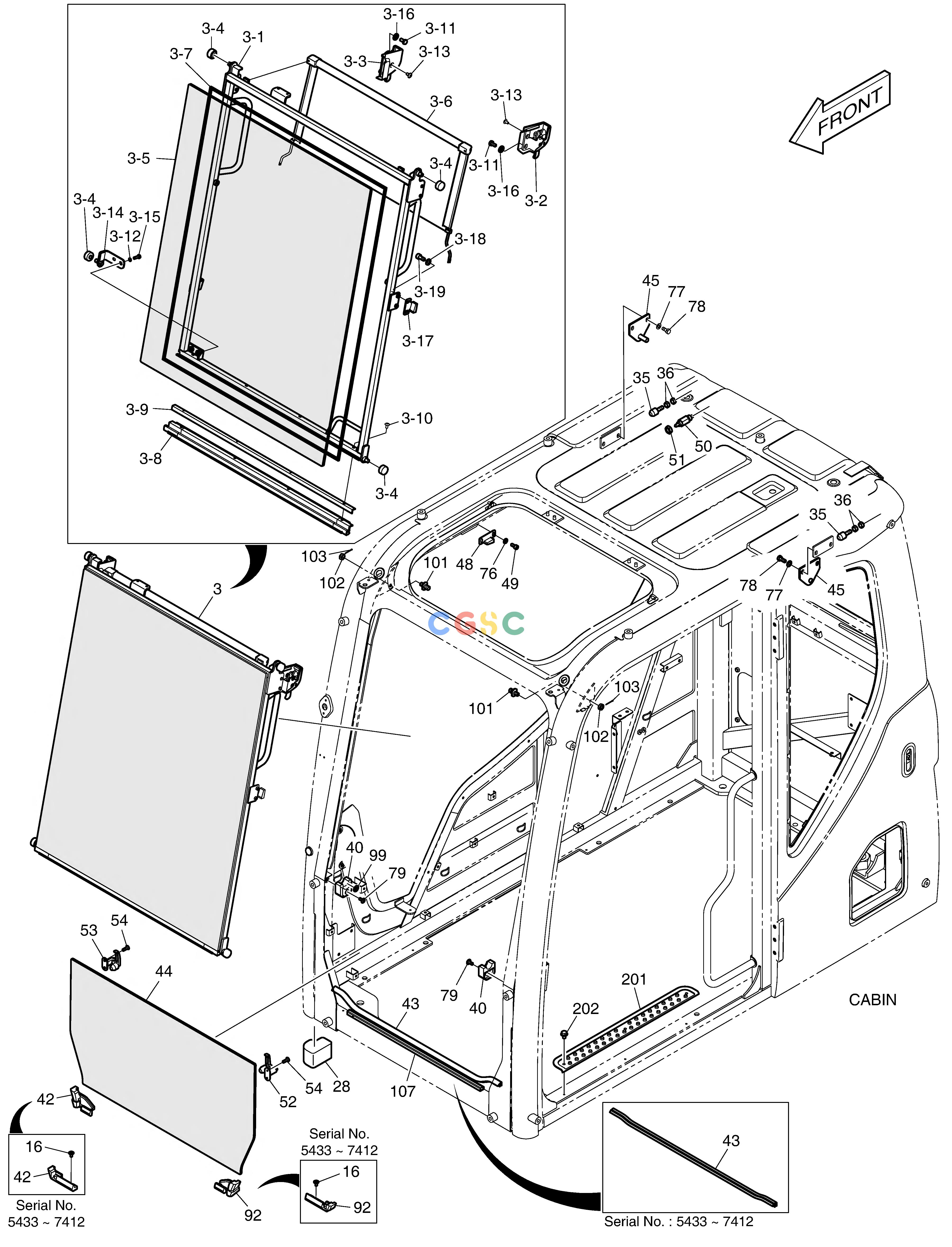 斗山零件查询CABIN(2) - ROPS DX225LC (S/N 5433~) Doosan parts catalog online