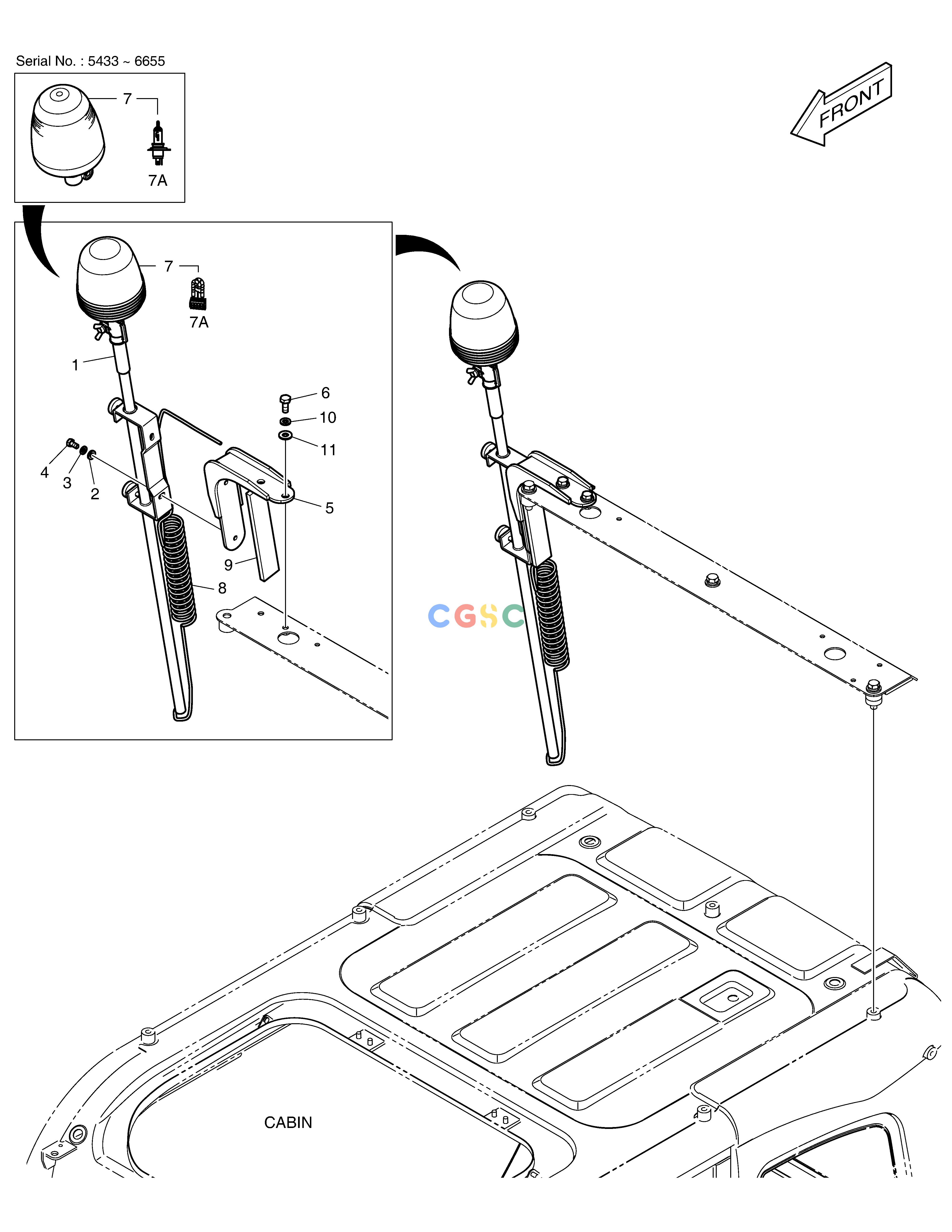 斗山零件查询TELESCOPIC BEACON - ROPS(WITH LAMP) DX225LC (S/N 5433~) Doosan parts catalog online
